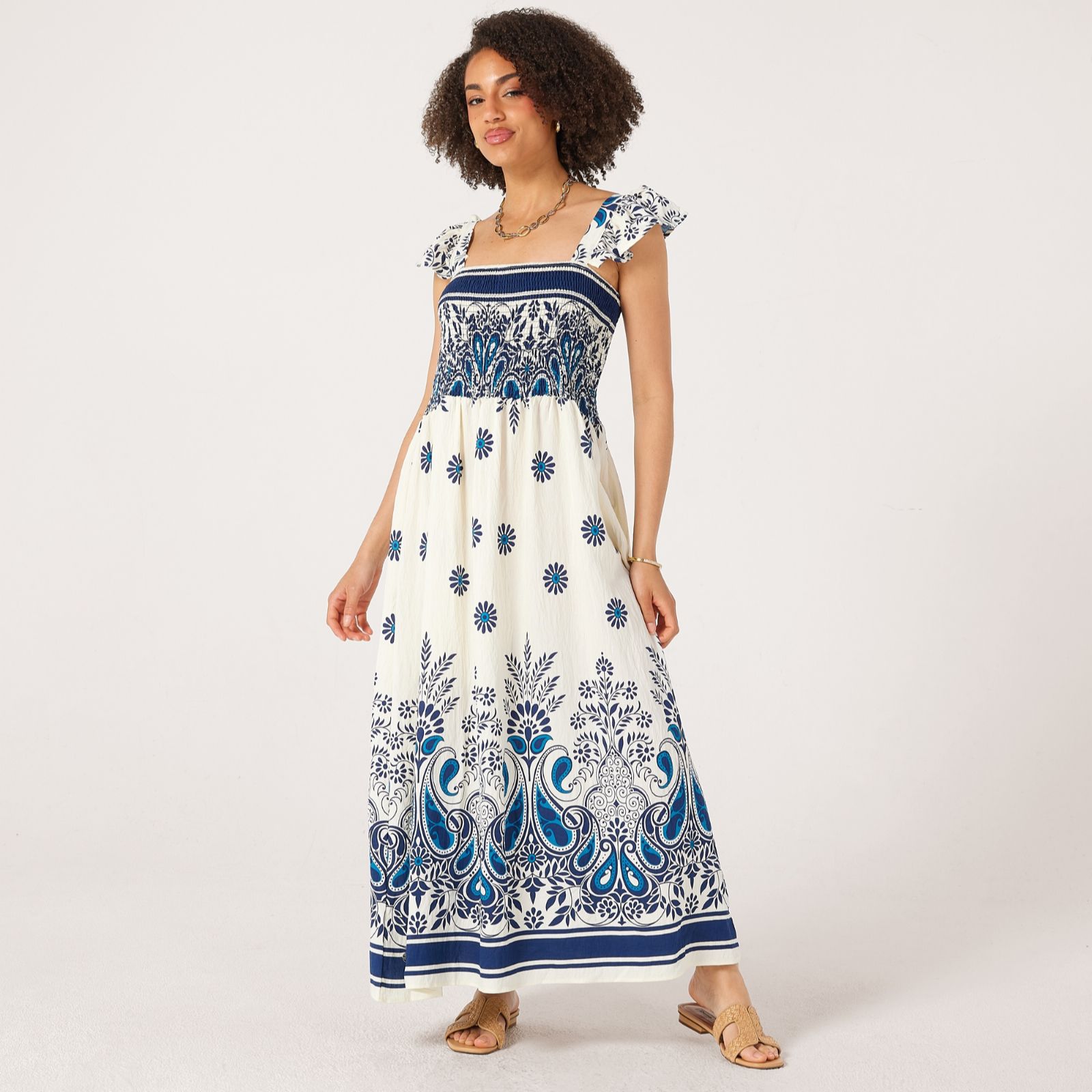 Malissa J Ruffle Sleeve Dress with Elasticated Sheering