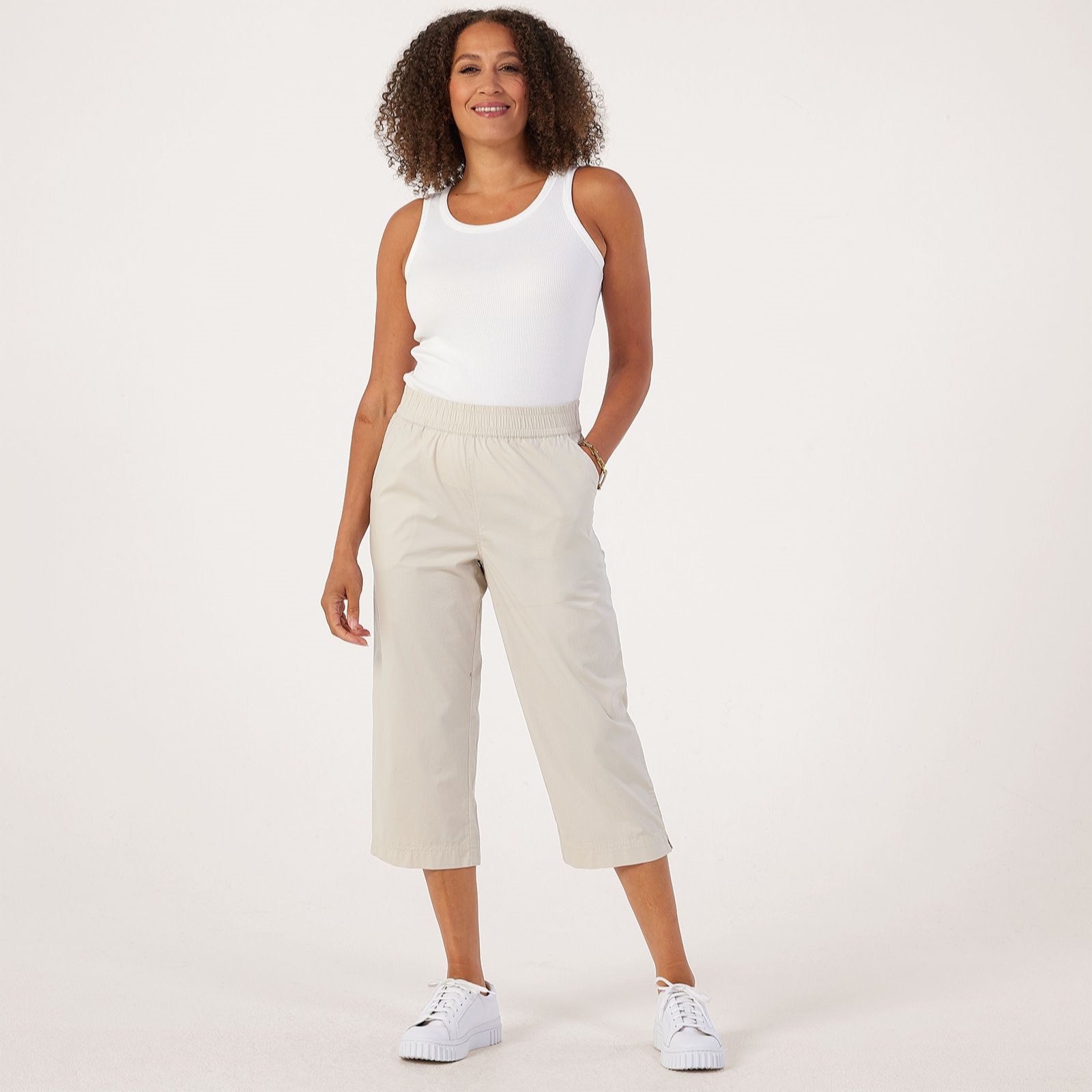 Denim & Co. Stretch Poplin Pull On Cropped Trousers