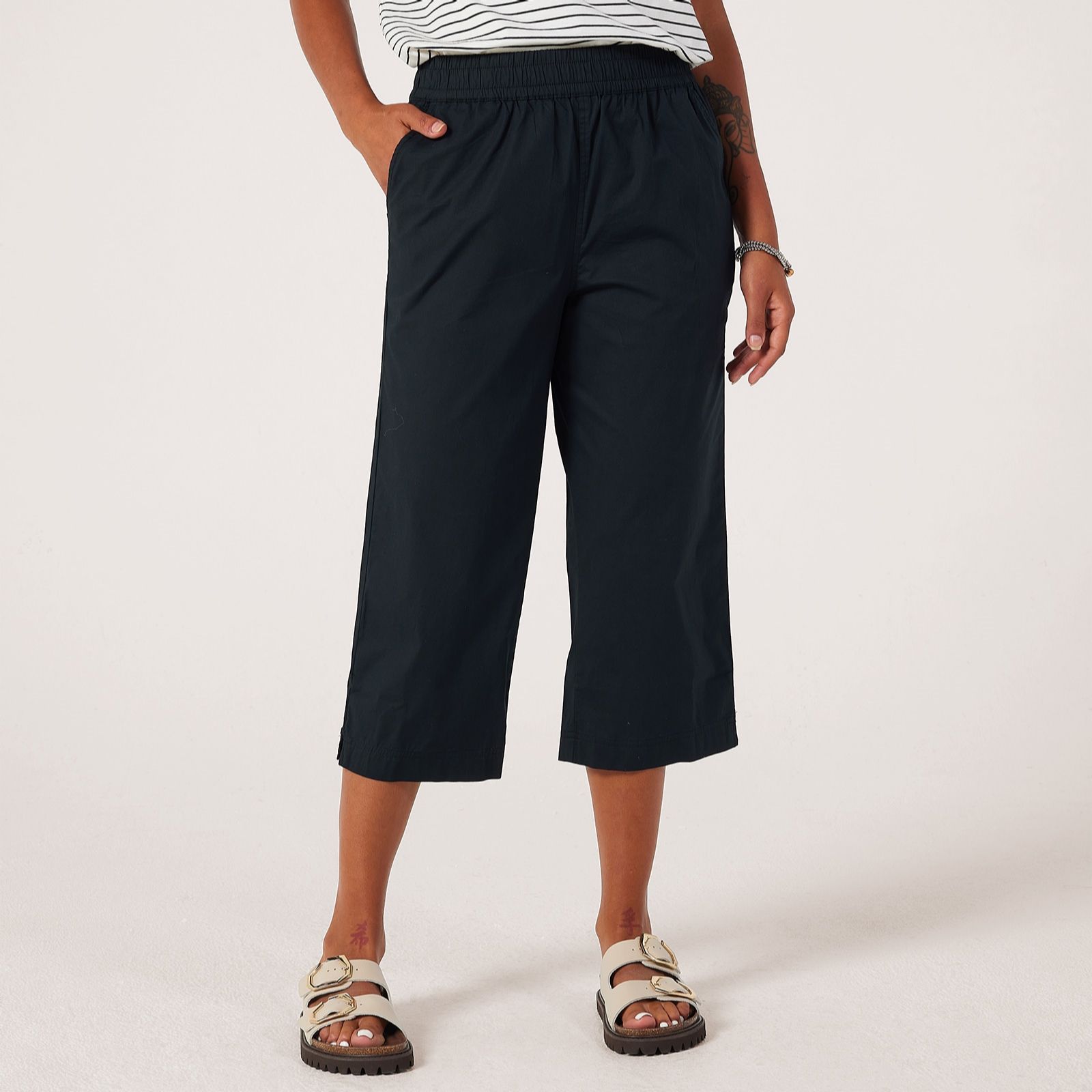 Denim & Co. Stretch Poplin Pull On Cropped Trousers