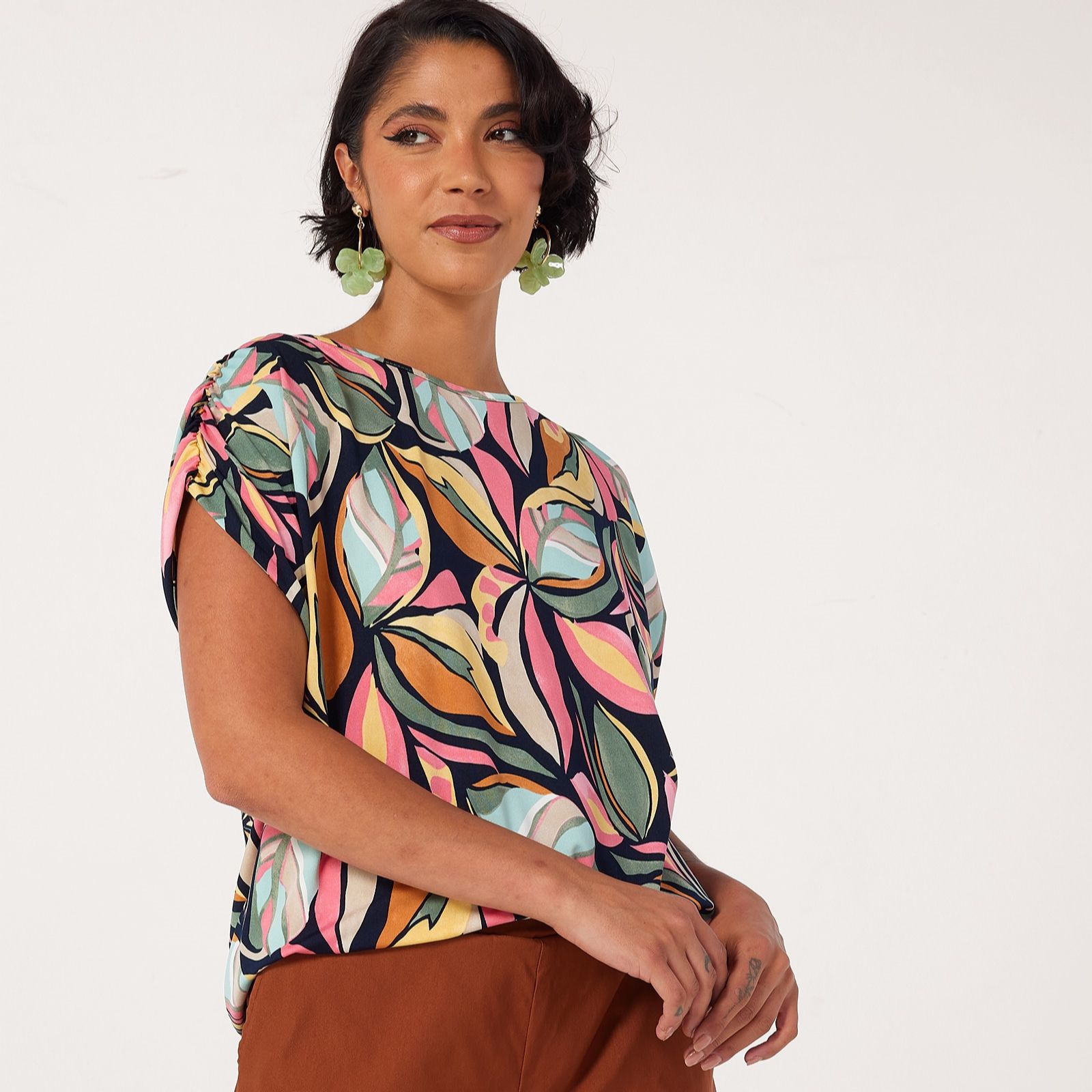 Kim & Co Printed Brazil Jersey Dolman Sleeve Top