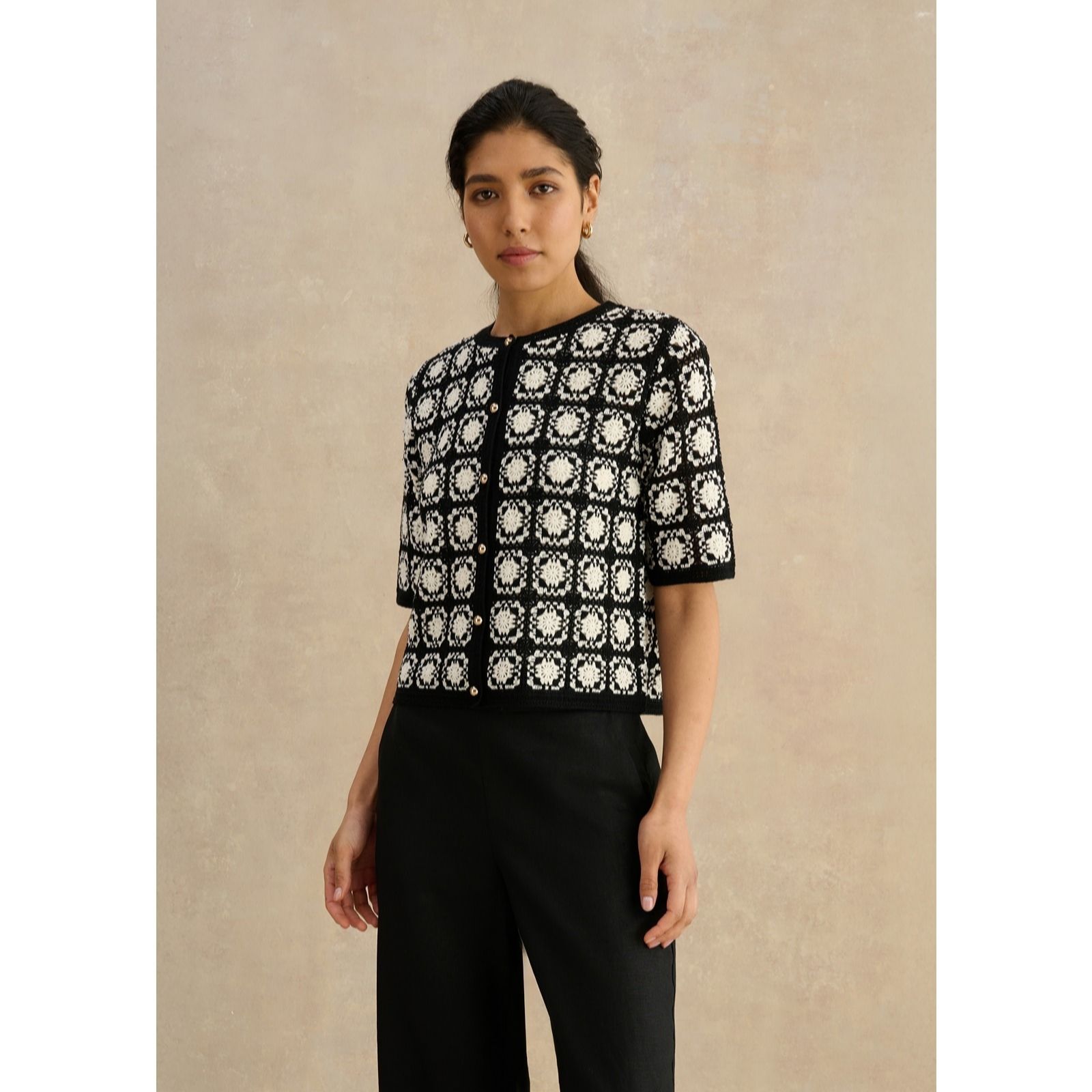 Hobbs London Shophia Short Sleeve Cotton Crochet Jacket