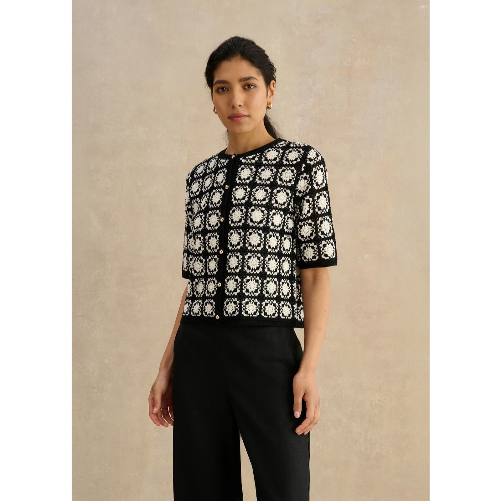 Hobbs London Shophia Short Sleeve Cotton Crochet Jacket