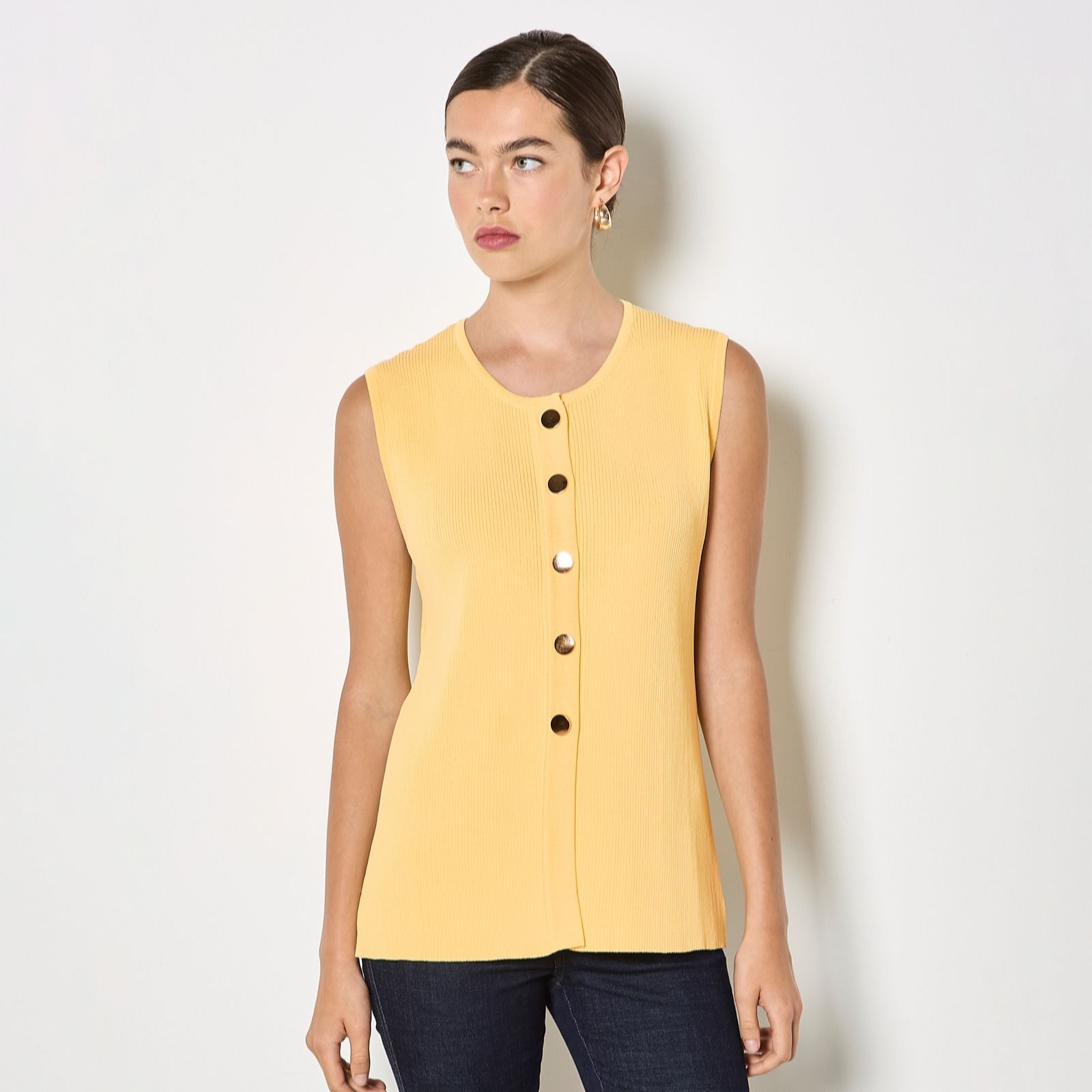 Apricot Button Pockets Sleeveless Top
