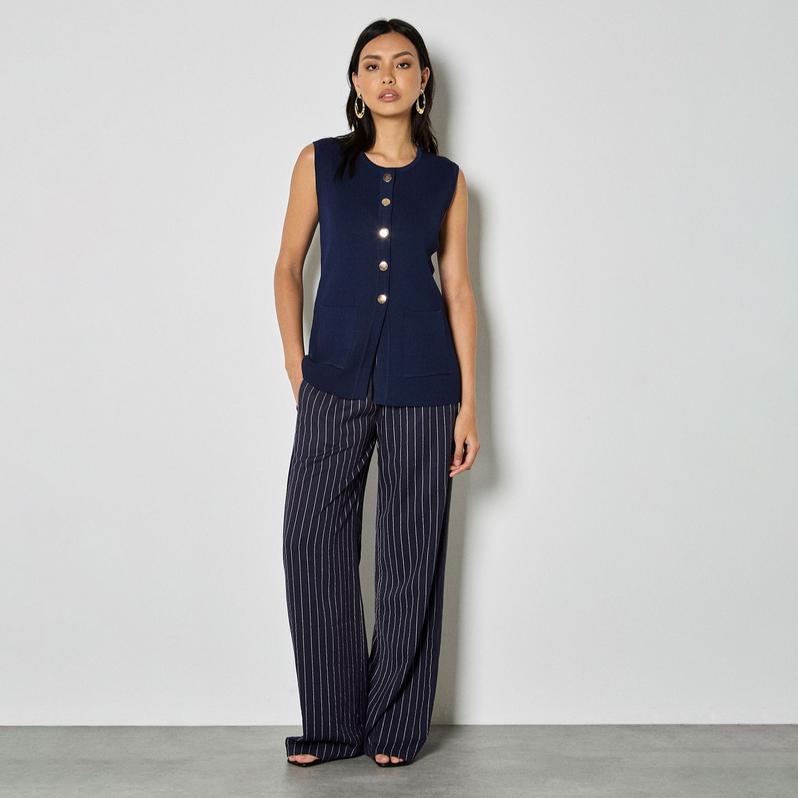 Apricot Button Pockets Sleeveless Top