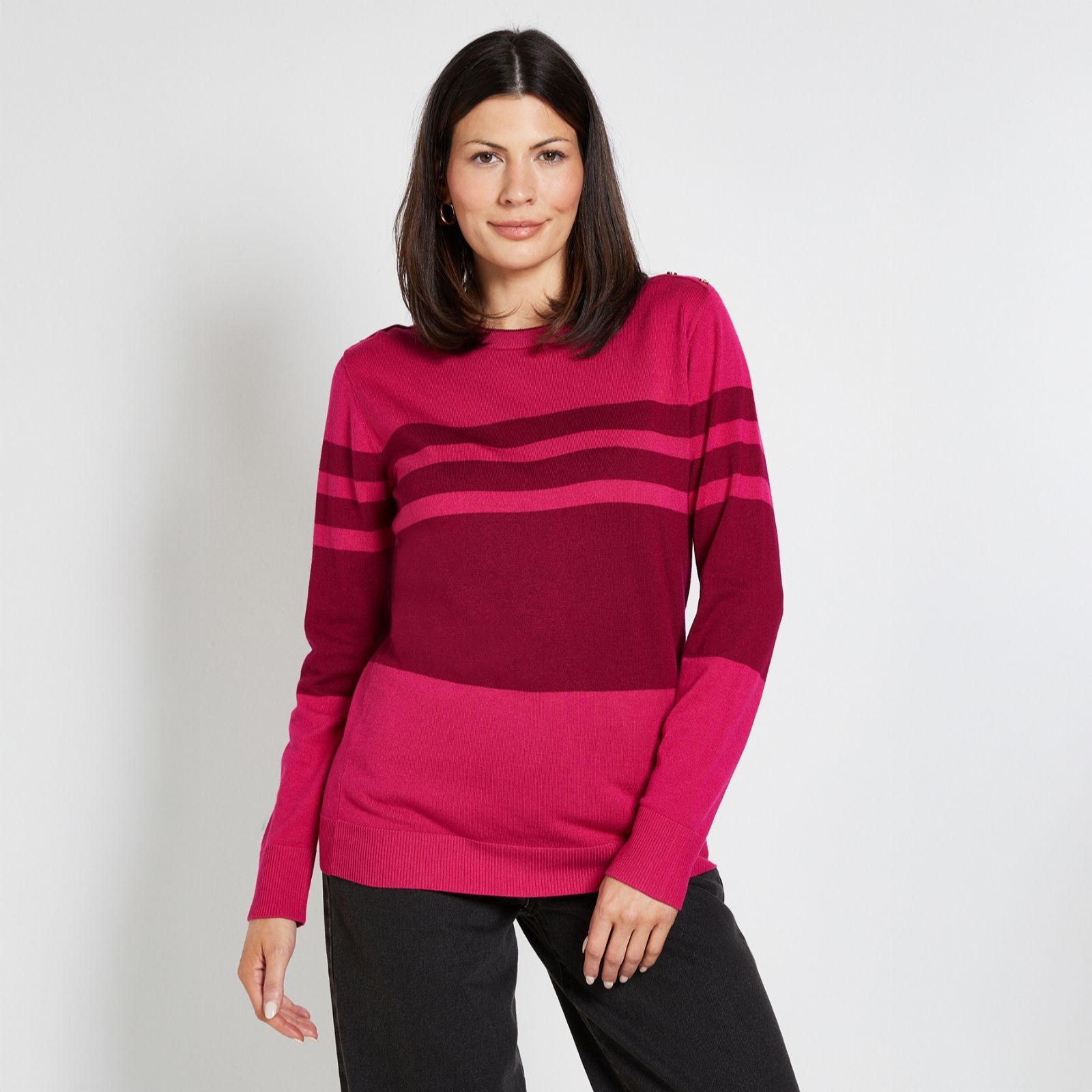 Wallis Shoulder Button Detail Stripe Knitted Top