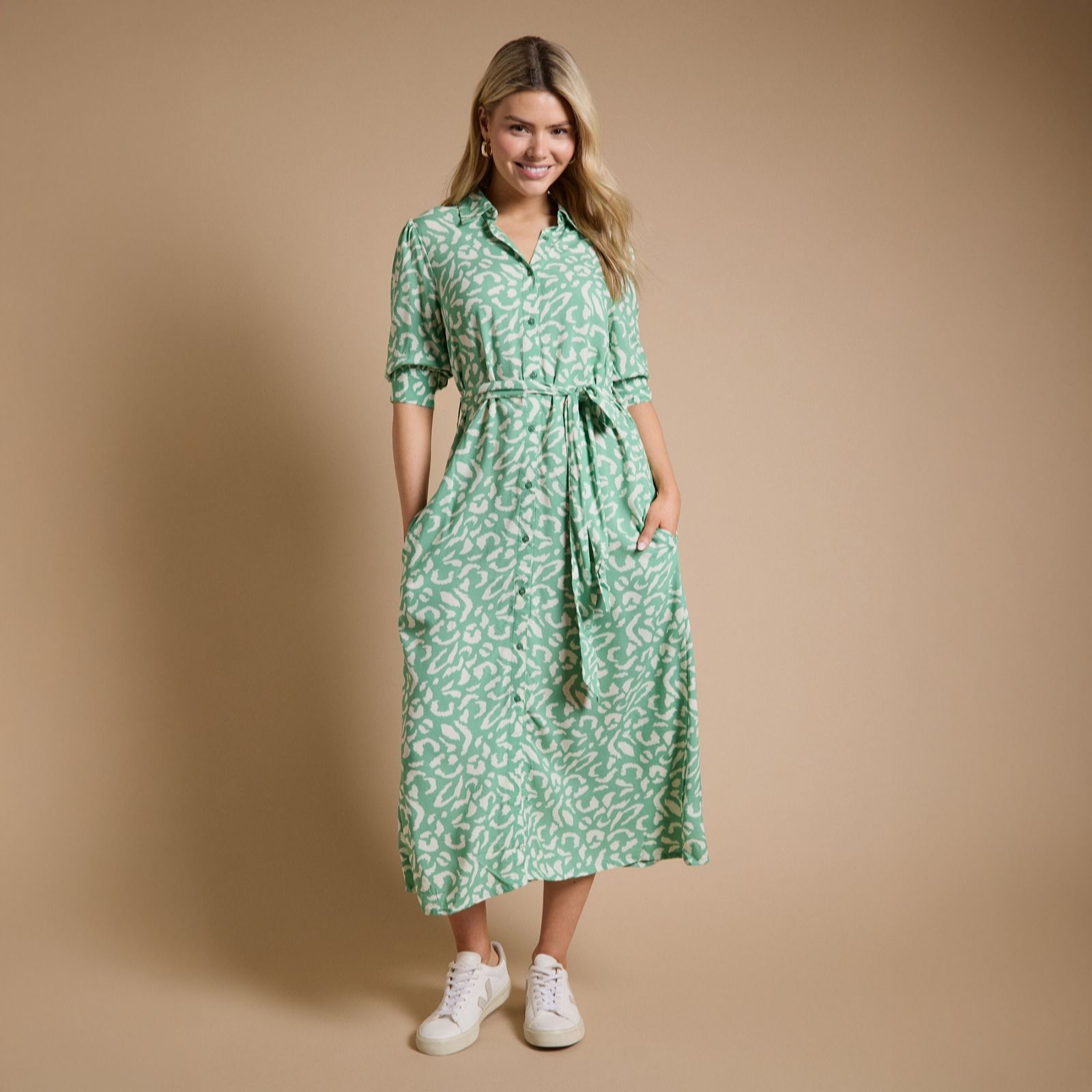 Dorothy Perkins 100% Viscose Animal Printed Midi Shirt Dress