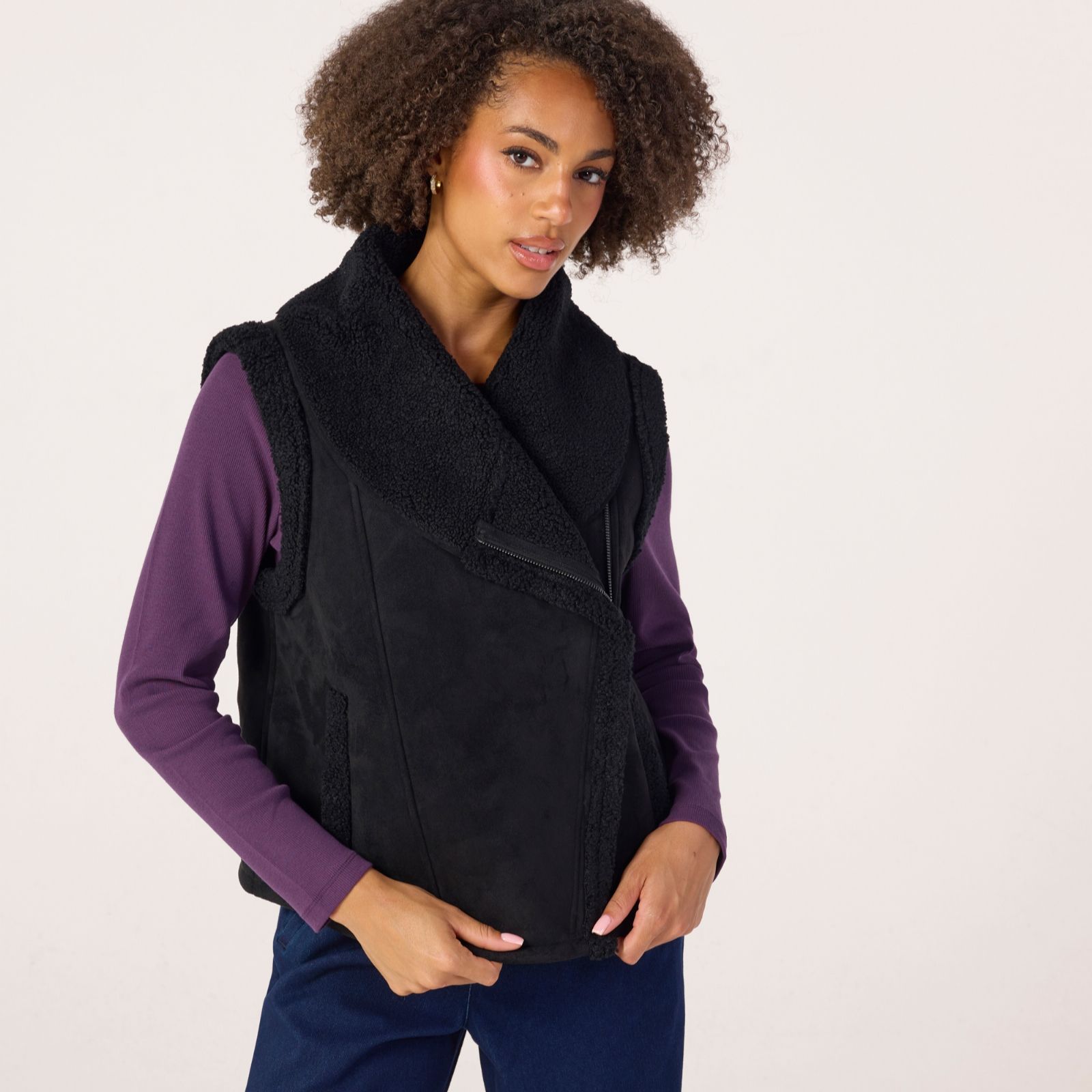 Denim & Co. Suedette Borg Gilet