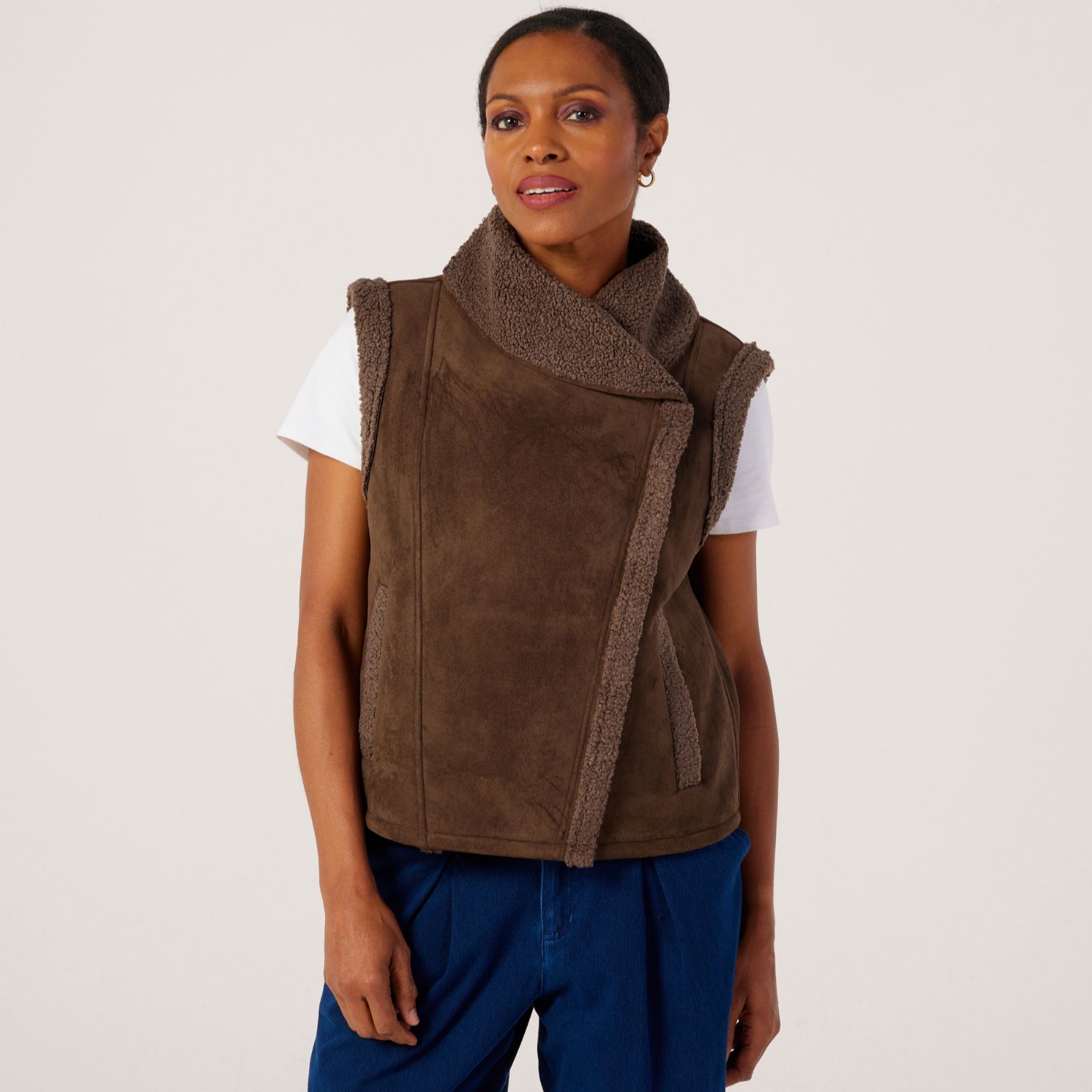 Denim & Co. Suedette Borg Gilet