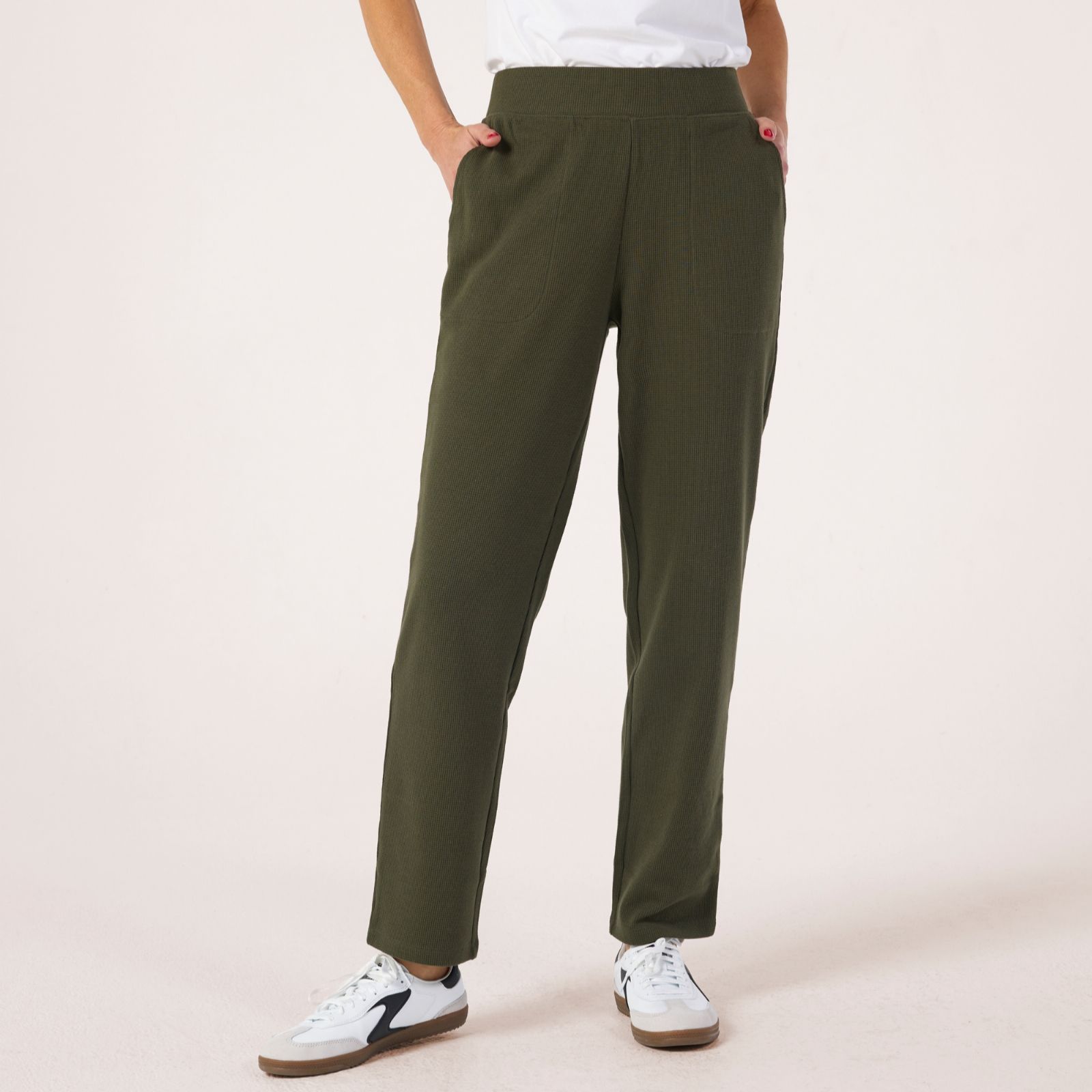 Denim & Co. Waffle Knit Straight Leg Trousers Petite