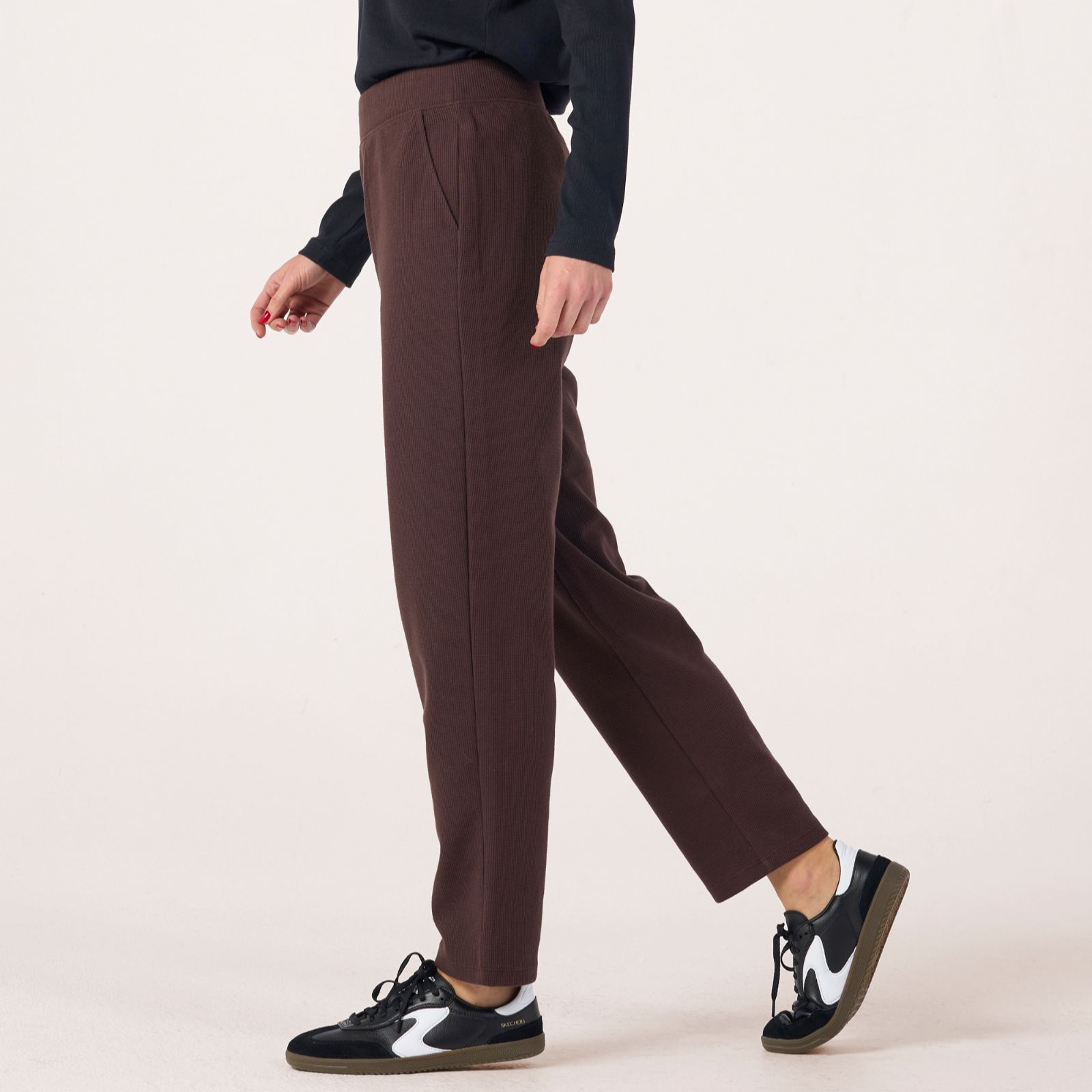 Denim & Co. Waffle Knit Straight Leg Trousers Petite