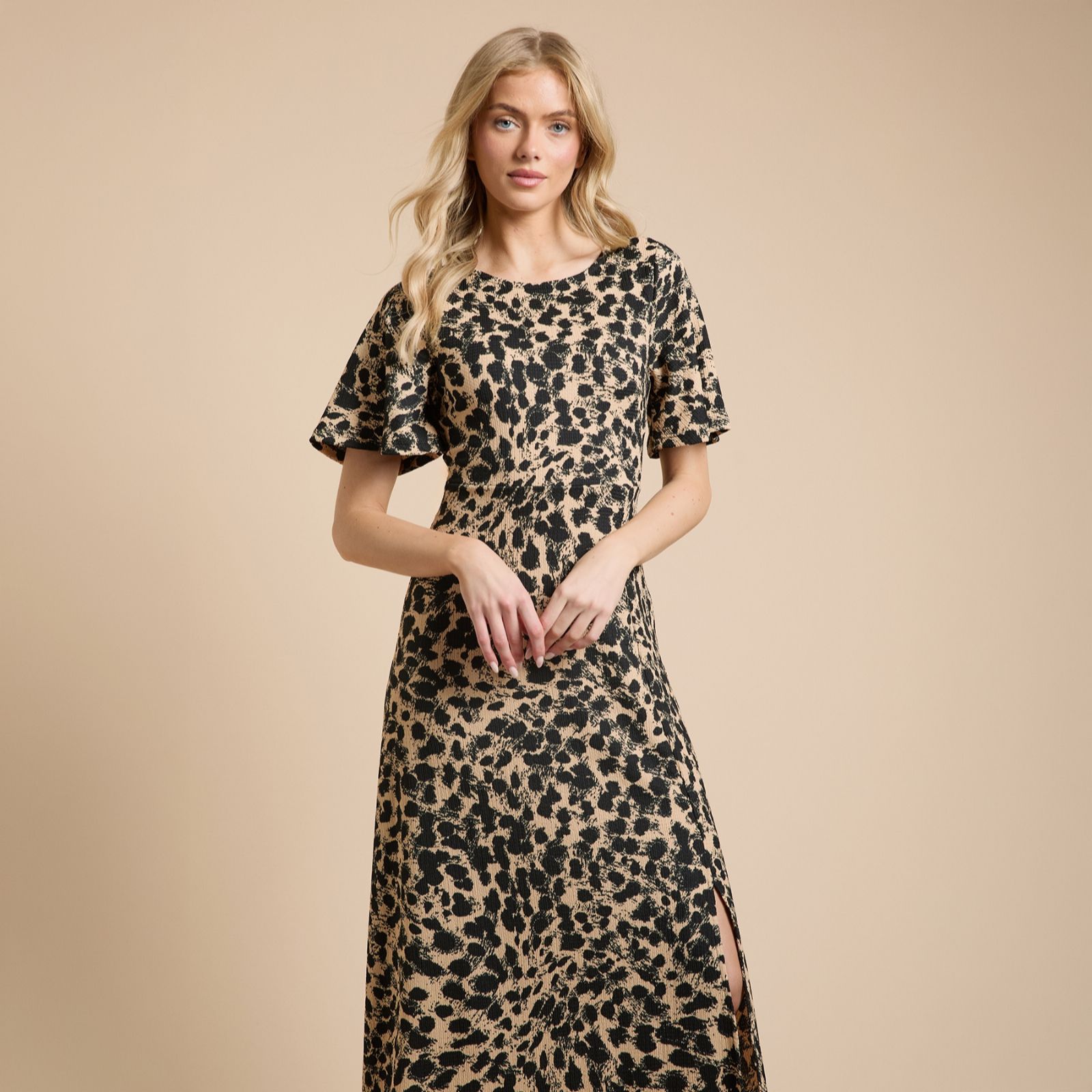 Dorothy Perkins Printed Leopard Jersey Dress with Angel Sleeve Standard