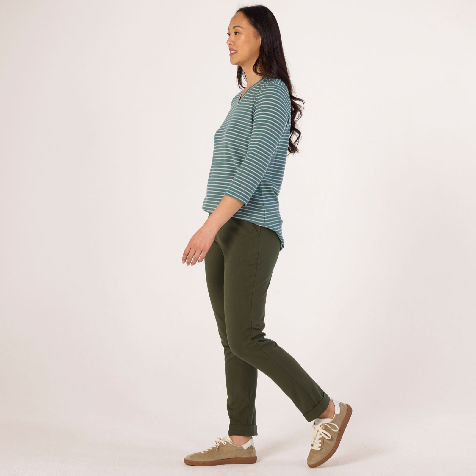 Denim & Co Duo Stretch Crease Front Slm Straight Trousers Petite