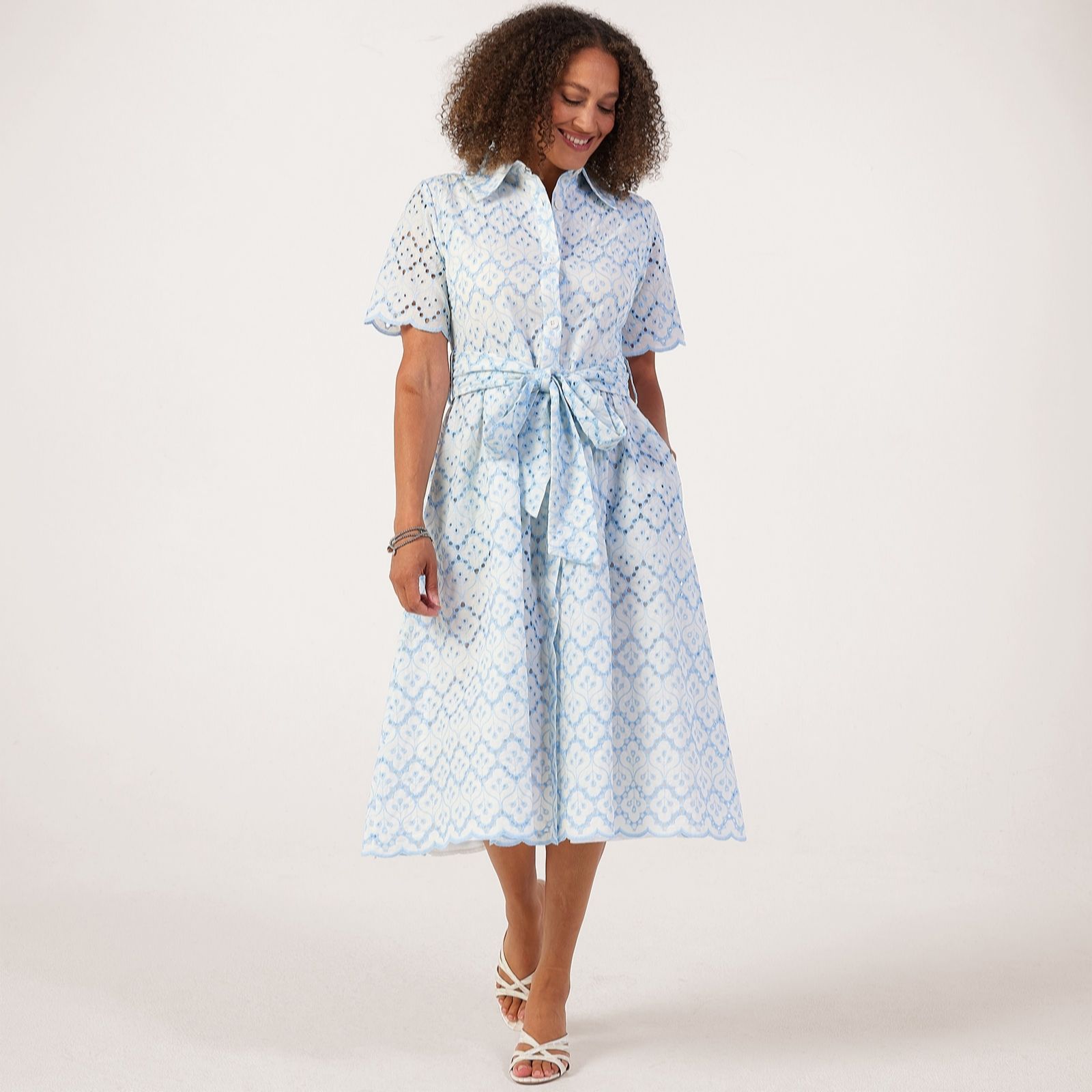 Helene Berman 100% Cotton Broderie Shirt Dress