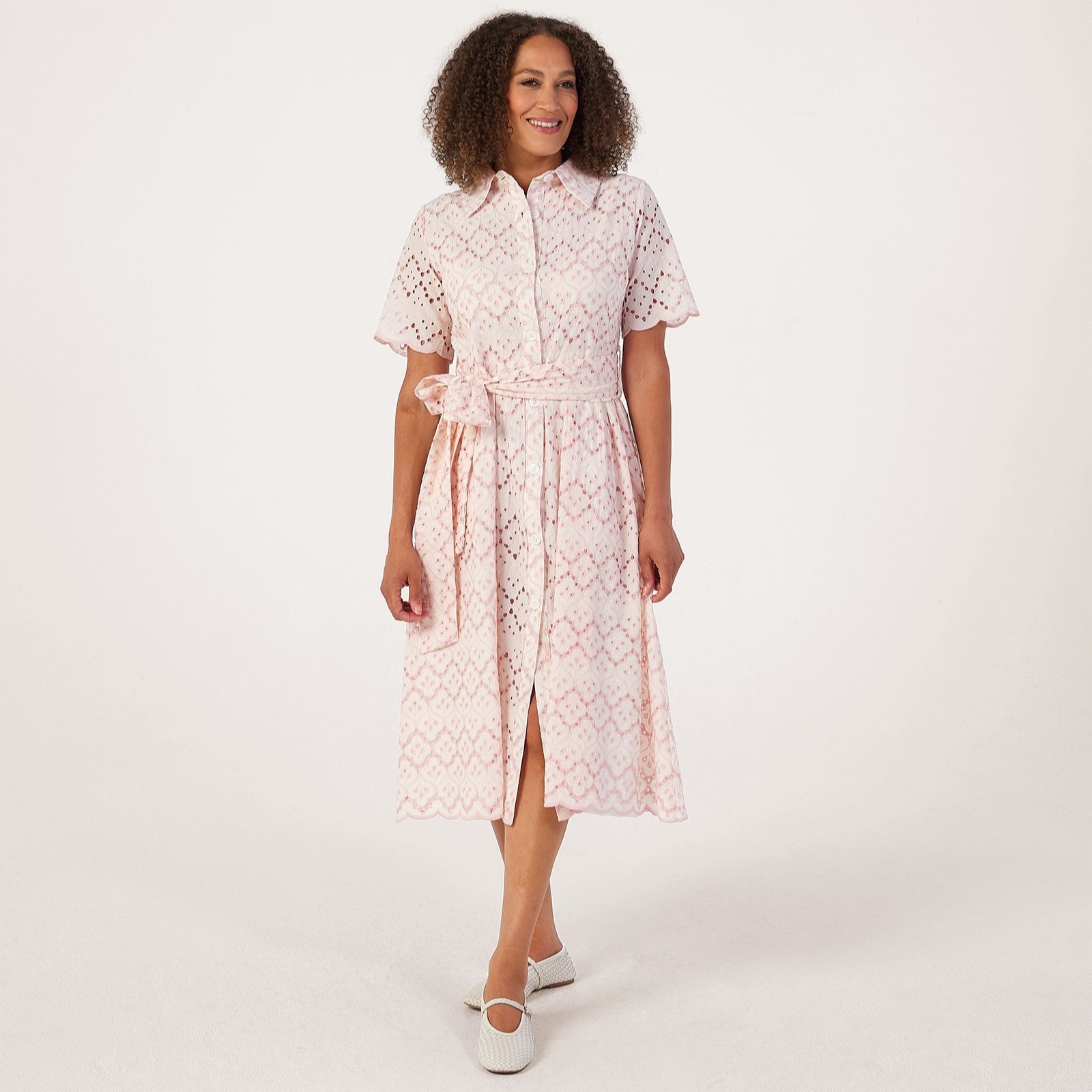 Helene Berman 100% Cotton Broderie Shirt Dress