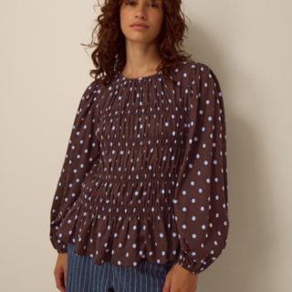 Monsoon Shae Spot Shirred Jersey Top