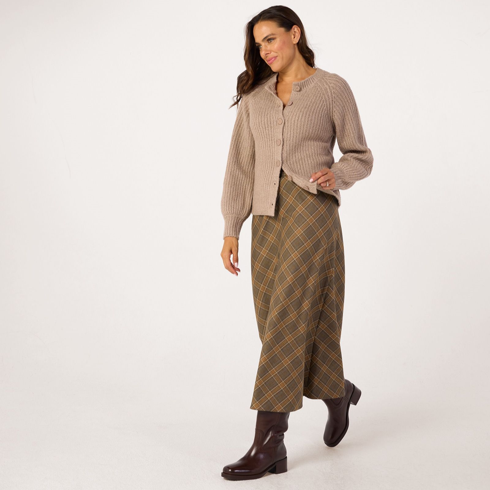 Helene Berman Biased Checked Skirt with Stretch Waistband