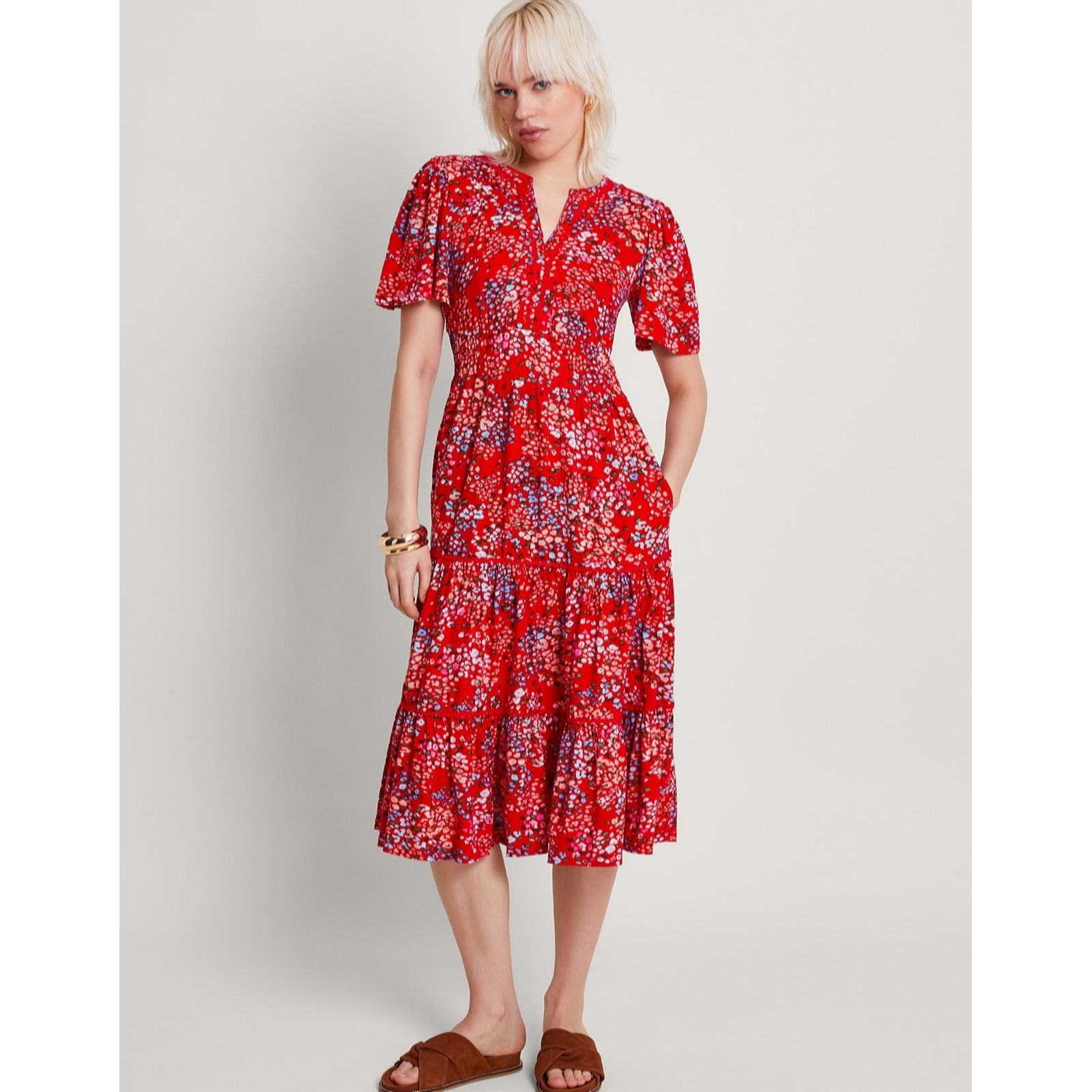 Monsoon Micola Print Tier Dress - QVC UK