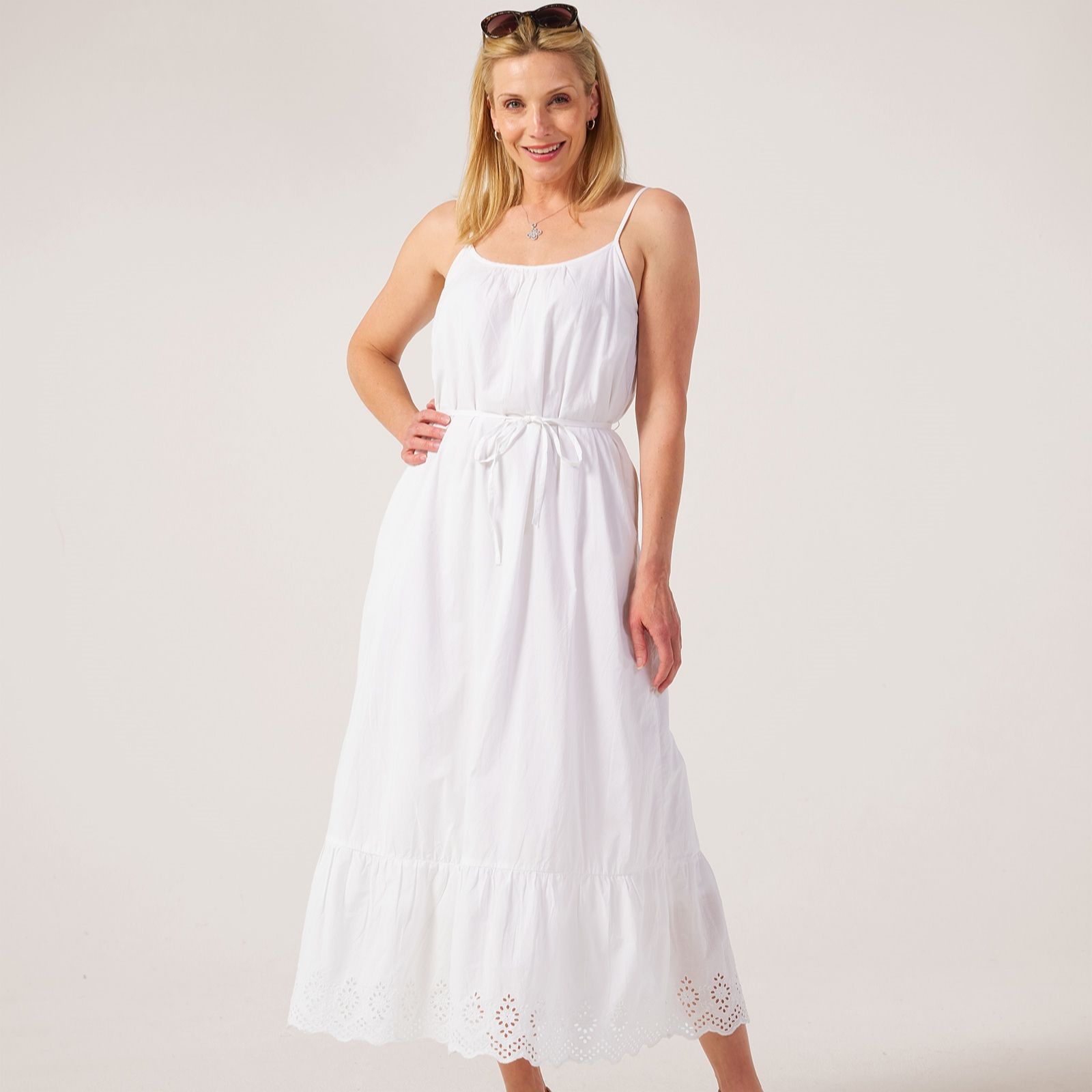 Only Lou Broderie Detail Ankle Dress