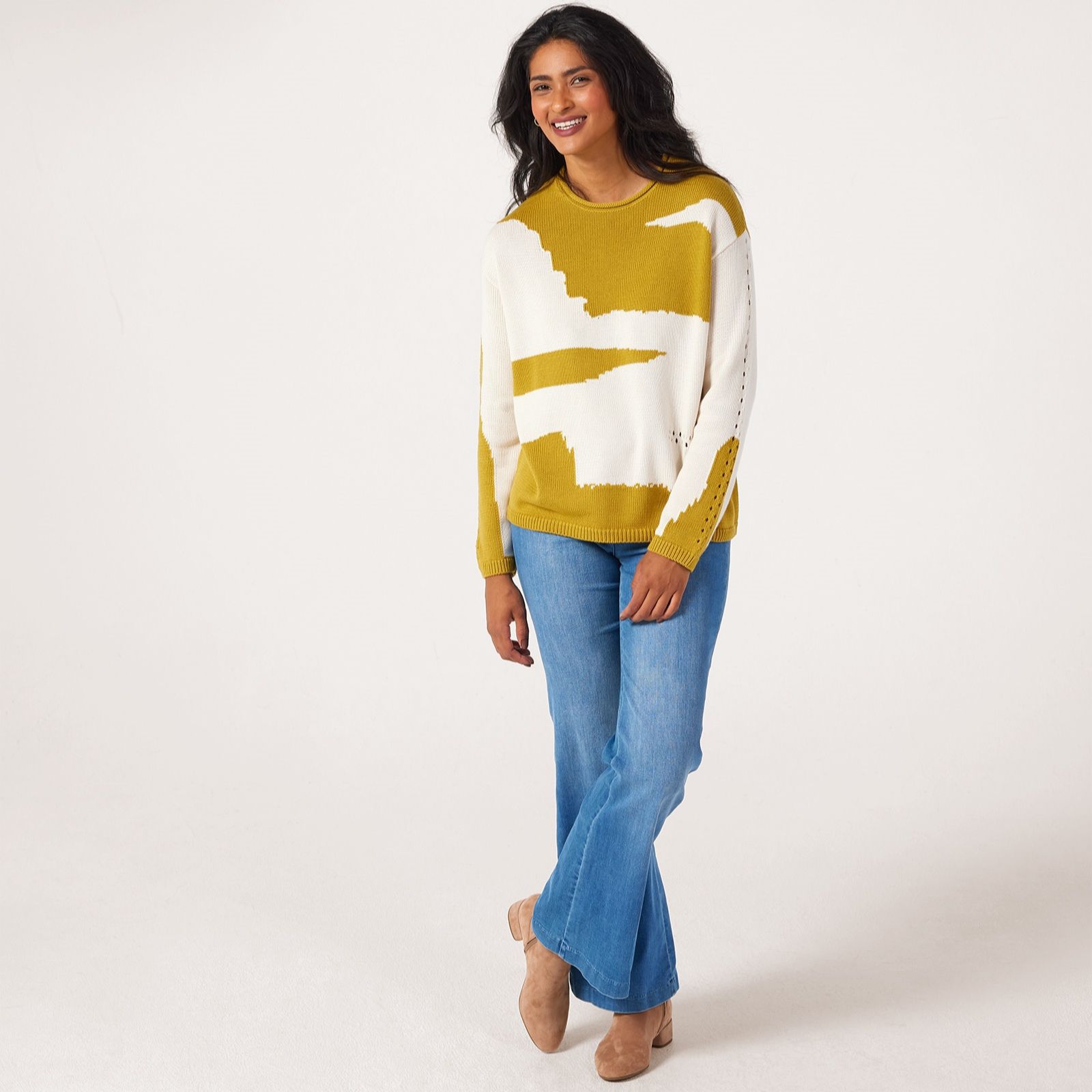 MarlaWynne Intarsia Cotton Blend Print Jumper