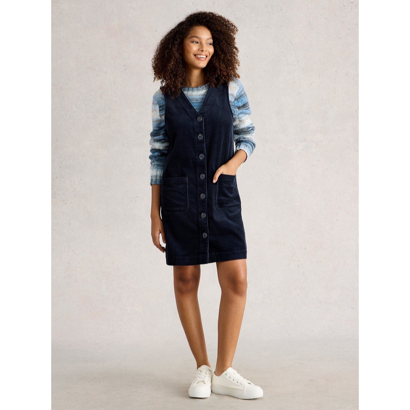 White Stuff Rose Cord Pinafore Dress