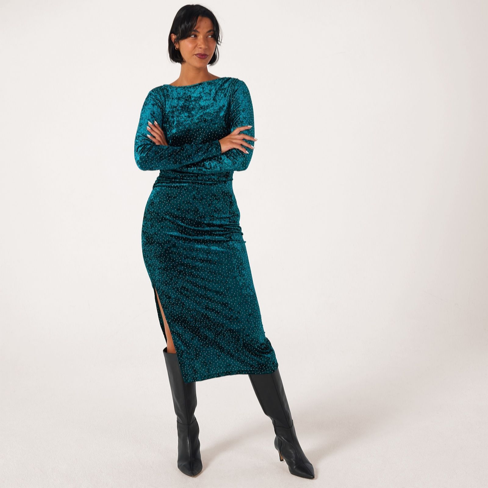 YAS Tillia Sparkle Velvet Midi Dress