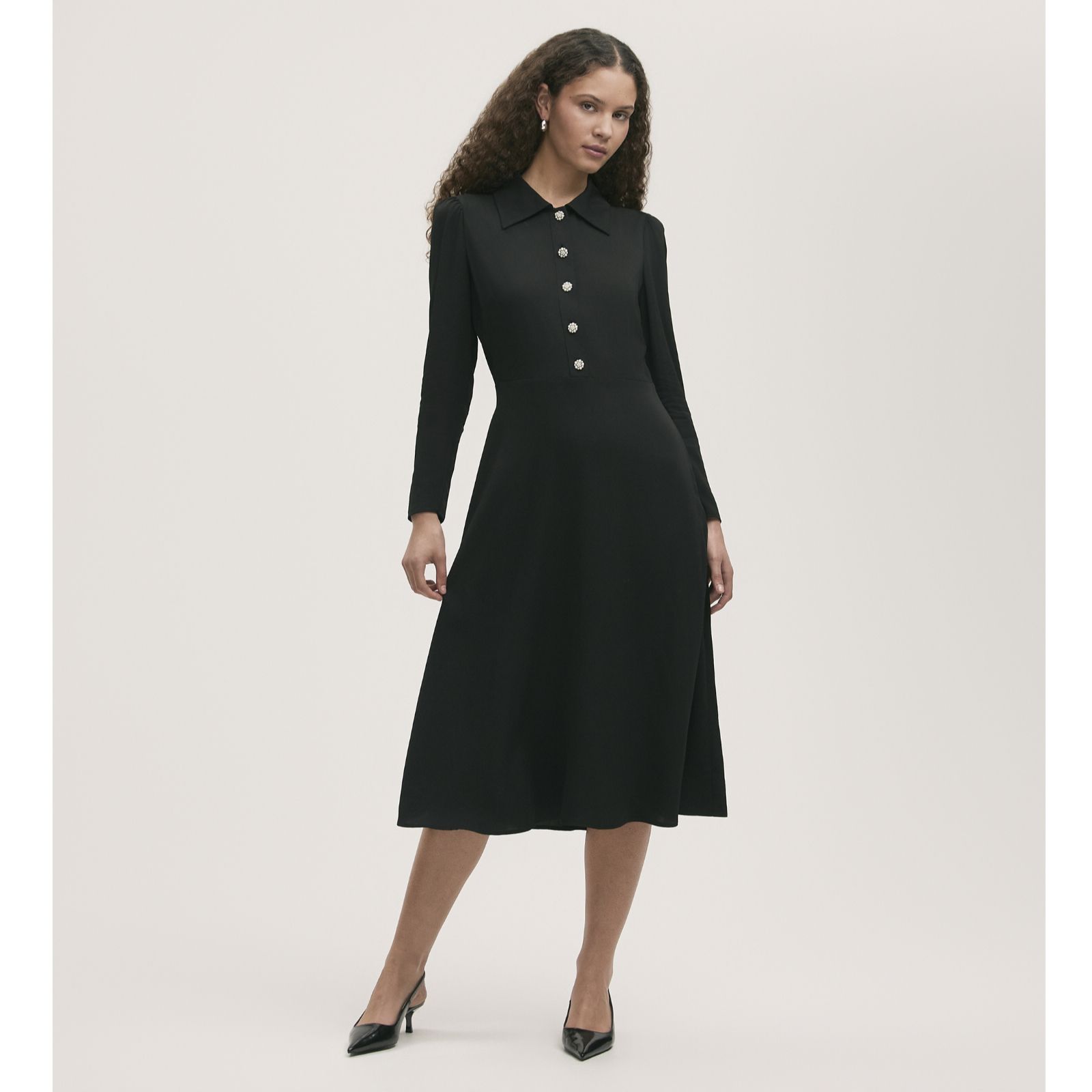 Finery London Lucie Rich Crepe Dress with Pearl Buttons