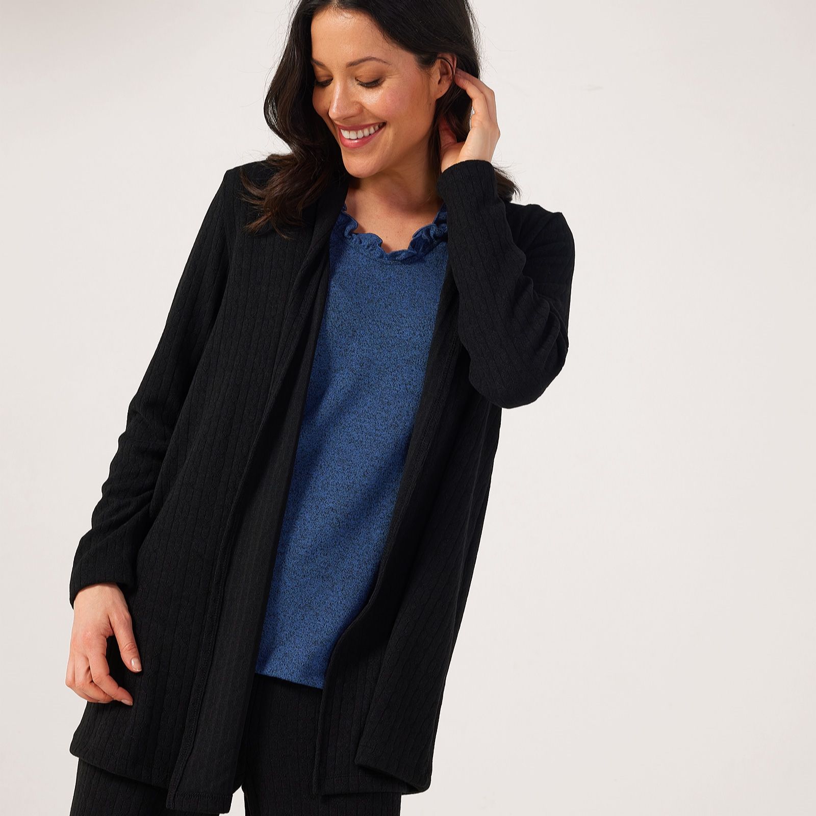 Kim & Co Fine Cable Knit Edge to Edge Cardigan