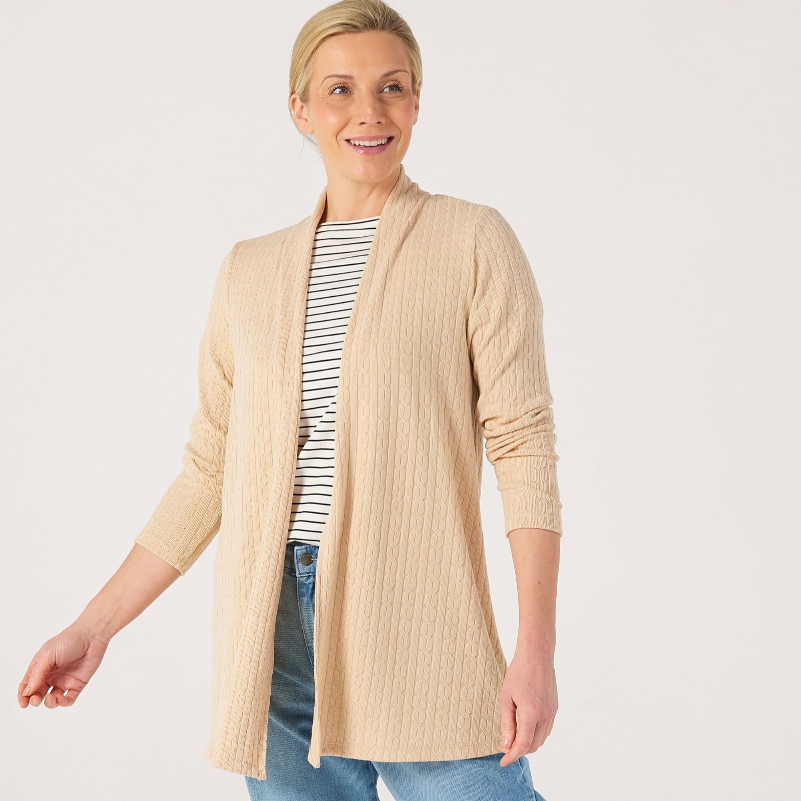 Kim & Co Fine Cable Knit Edge to Edge Cardigan
