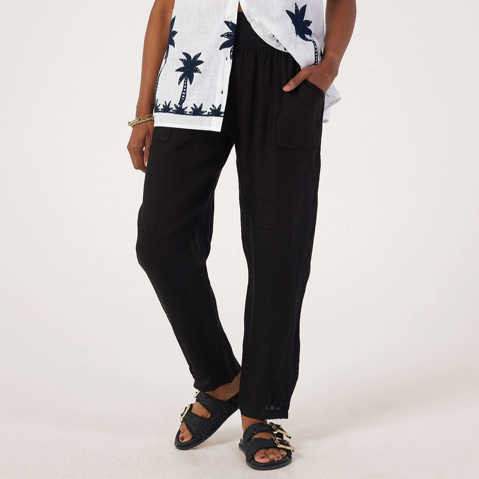 Izabel London Pure Linen Tapered Ankle Trouser