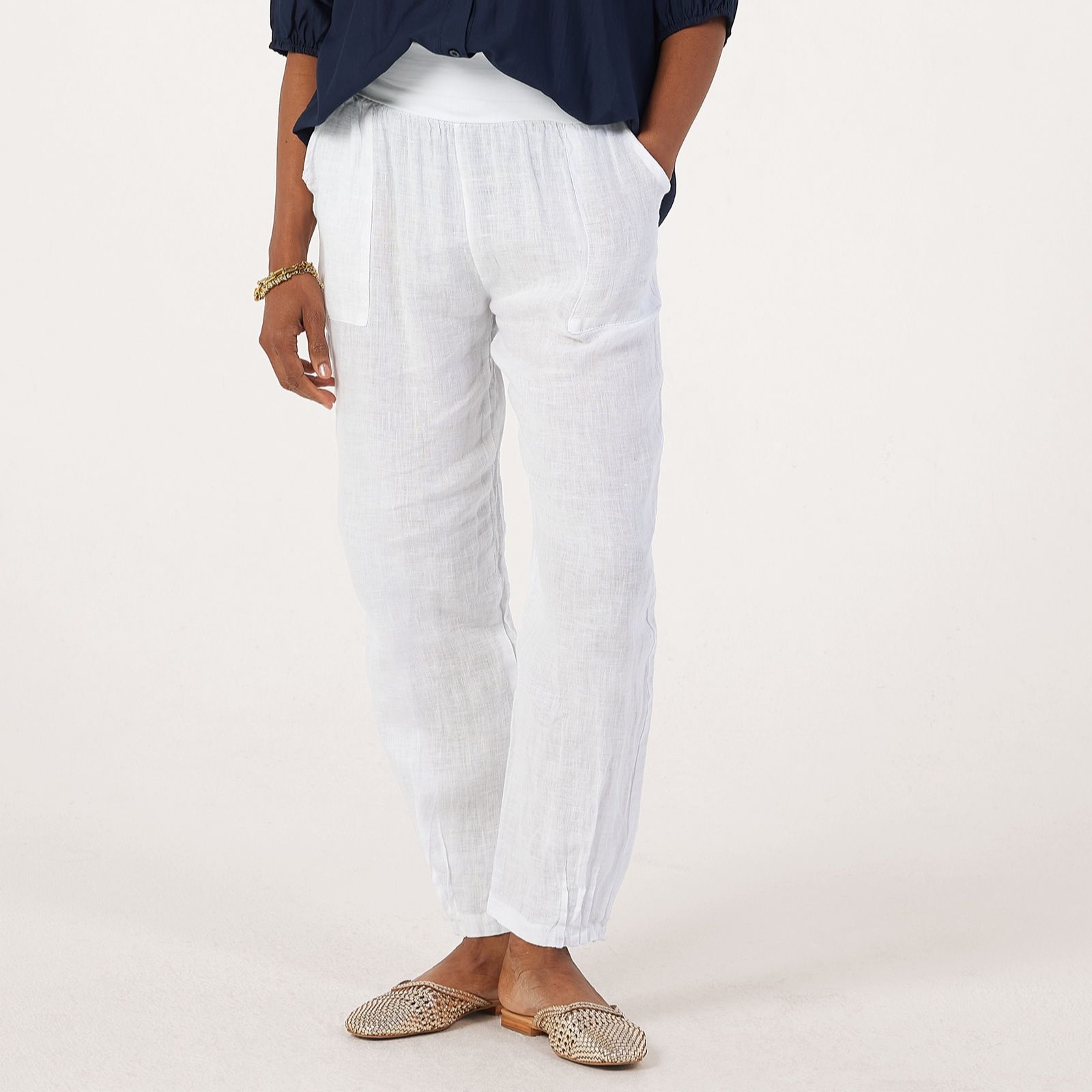 Izabel London Pure Linen Tapered Ankle Trouser