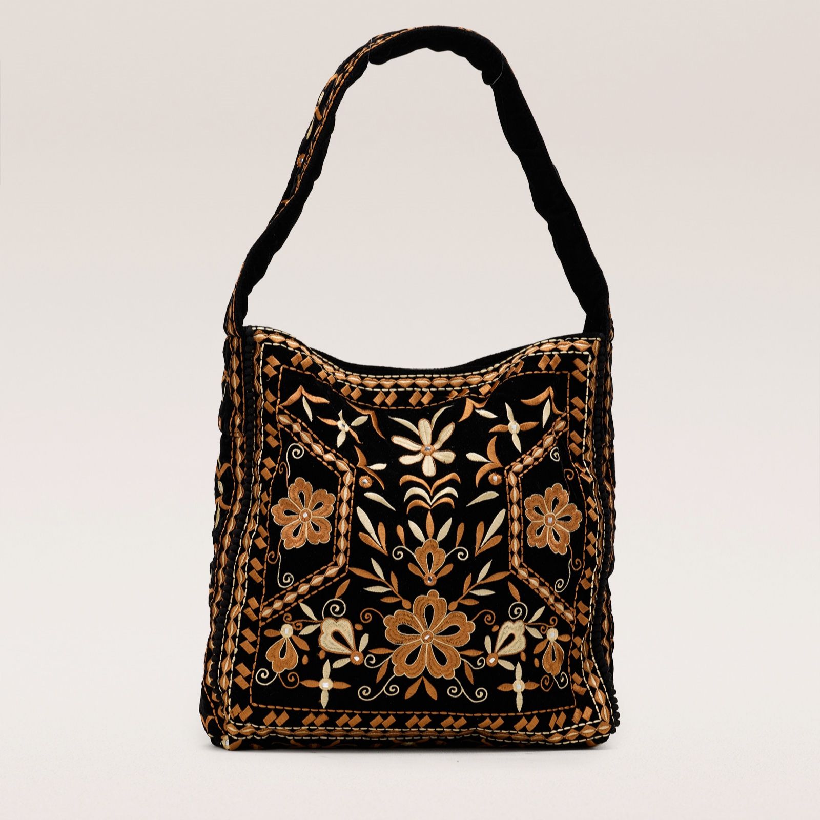 Apricot Embroidered Velvet Shopper