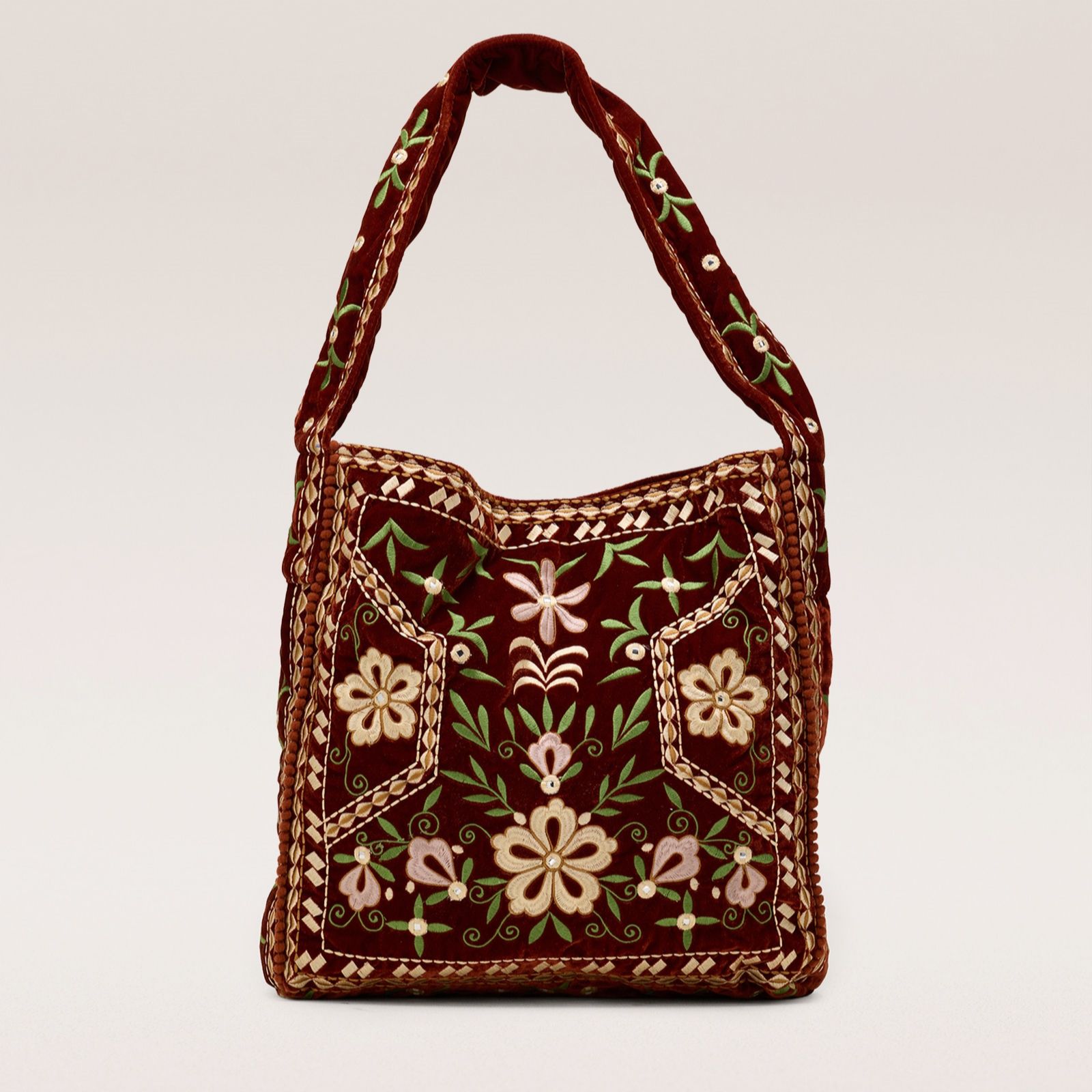 Apricot Embroidered Velvet Shopper