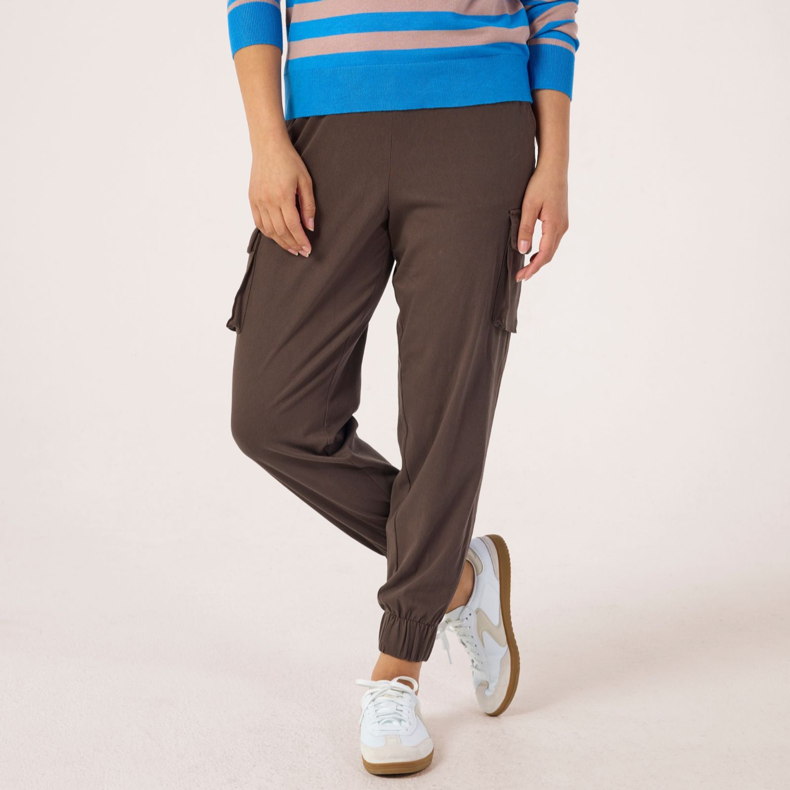 Denim & Co. Comfy Knit Denim Cuffed Cargo Petite