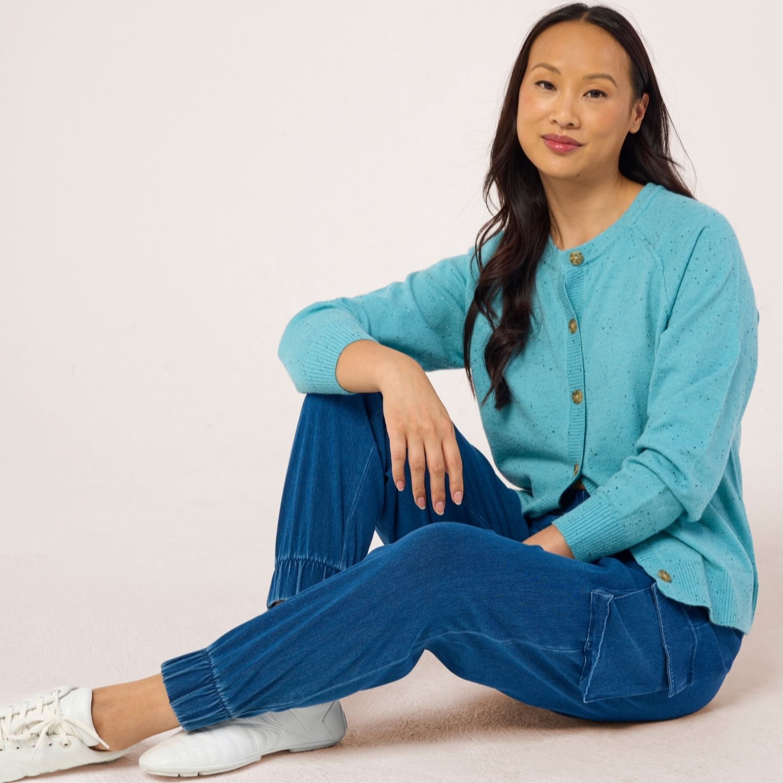 Denim & Co. Comfy Knit Denim Cuffed Cargo Petite