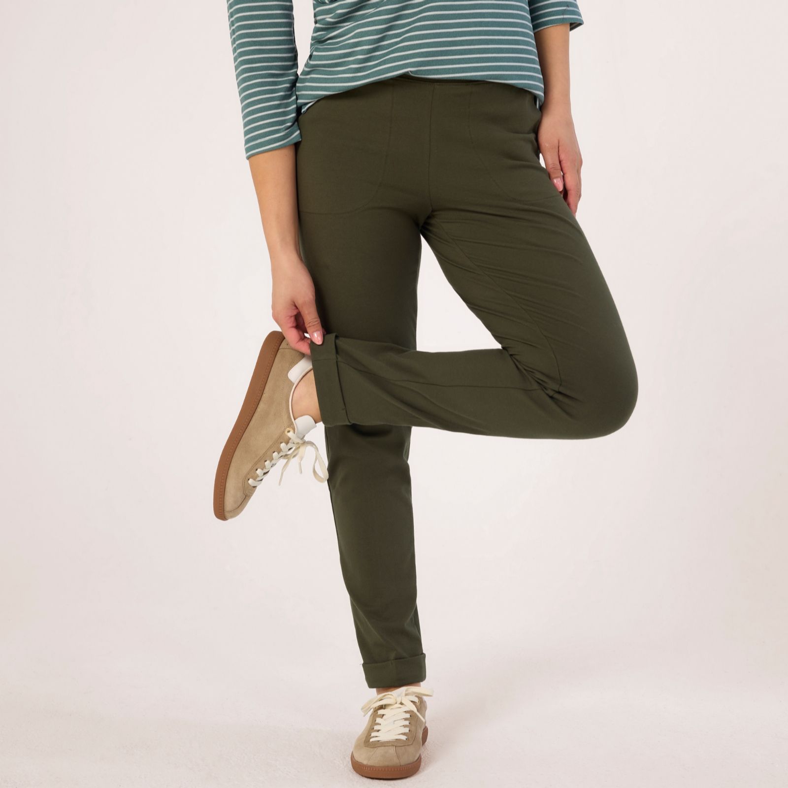 Denim & Co Duo Stretch Crease Front Slm Straight Trousers Standard