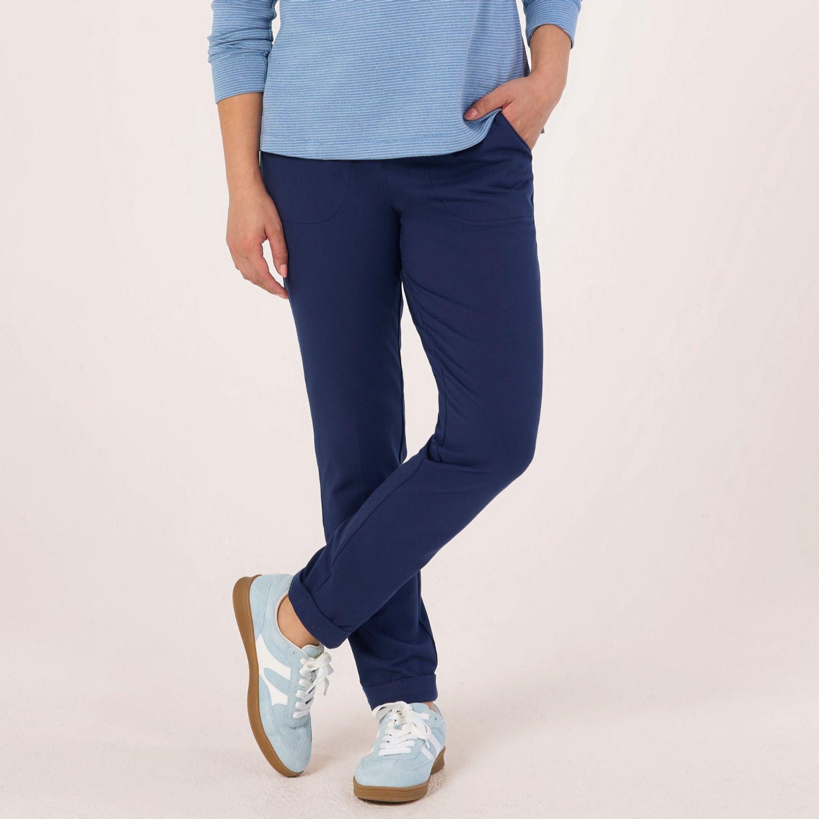 Denim & Co Duo Stretch Crease Front Slm Straight Trousers Standard
