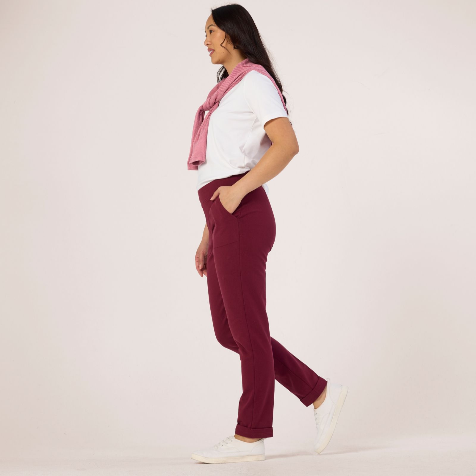 Denim & Co Duo Stretch Crease Front Slm Straight Trousers Standard