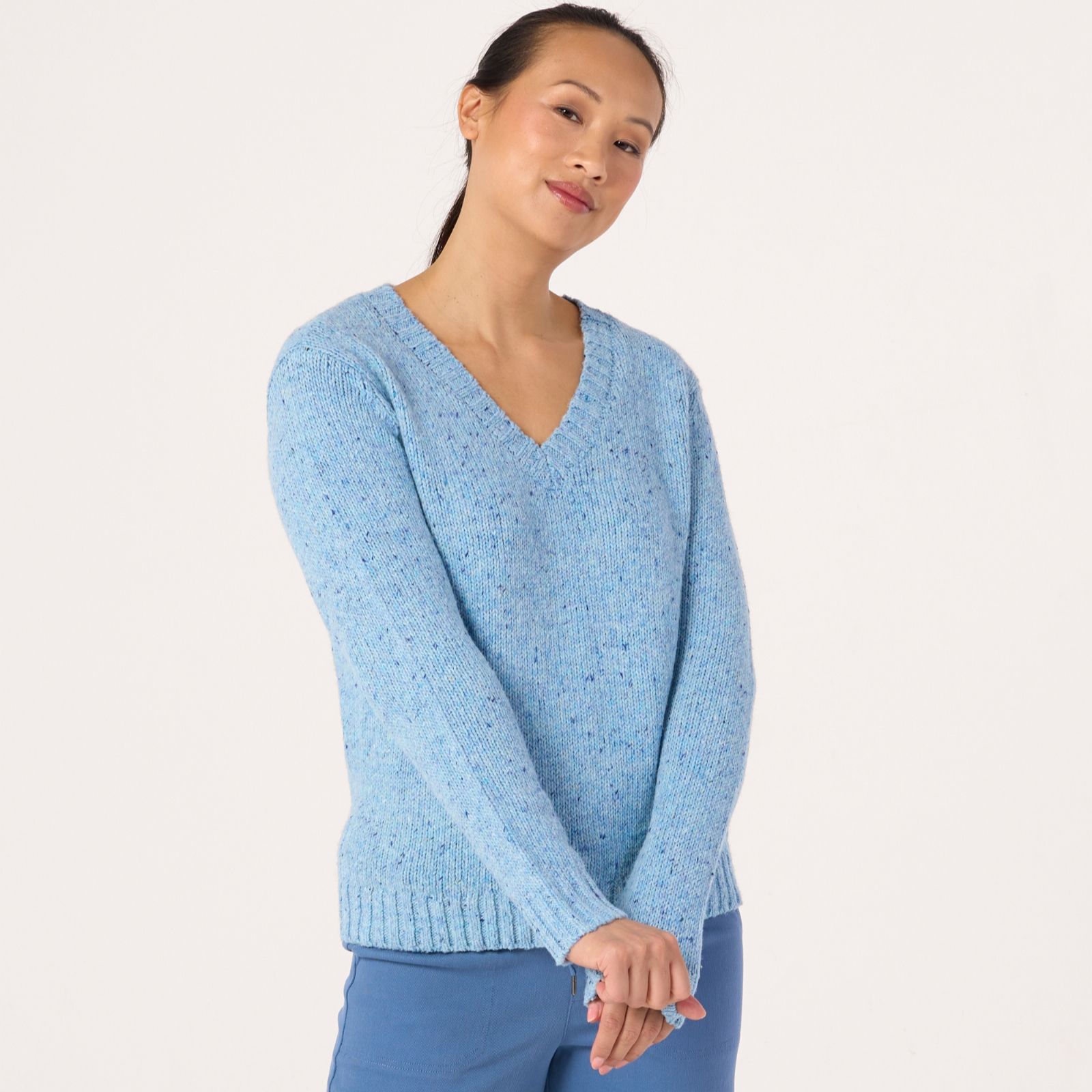 Denim & Co. V Neck Nep Yarn Jumper
