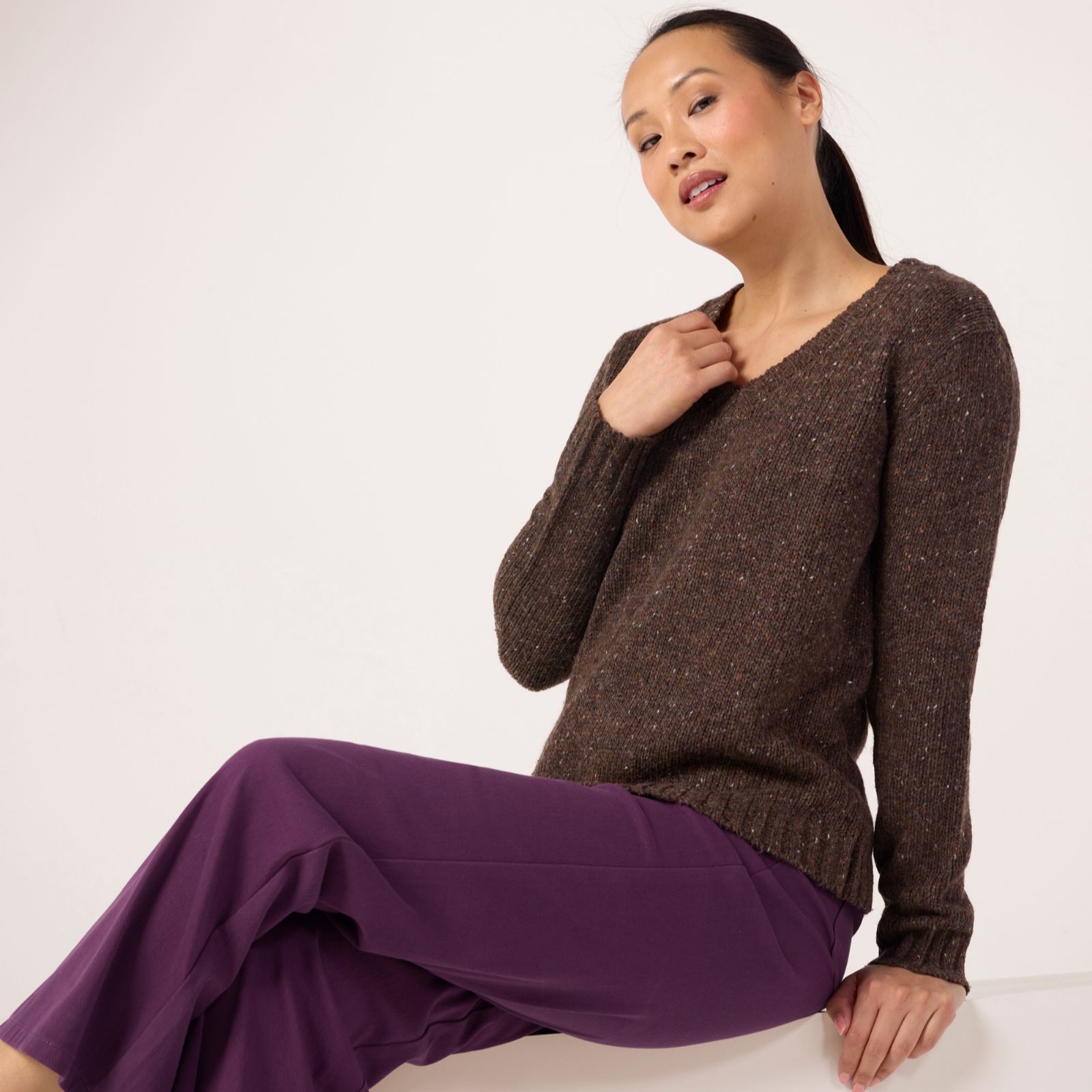 Denim & Co. V Neck Nep Yarn Jumper