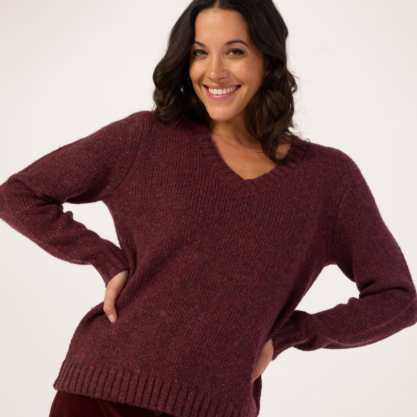 Denim & Co. V Neck Nep Yarn Jumper