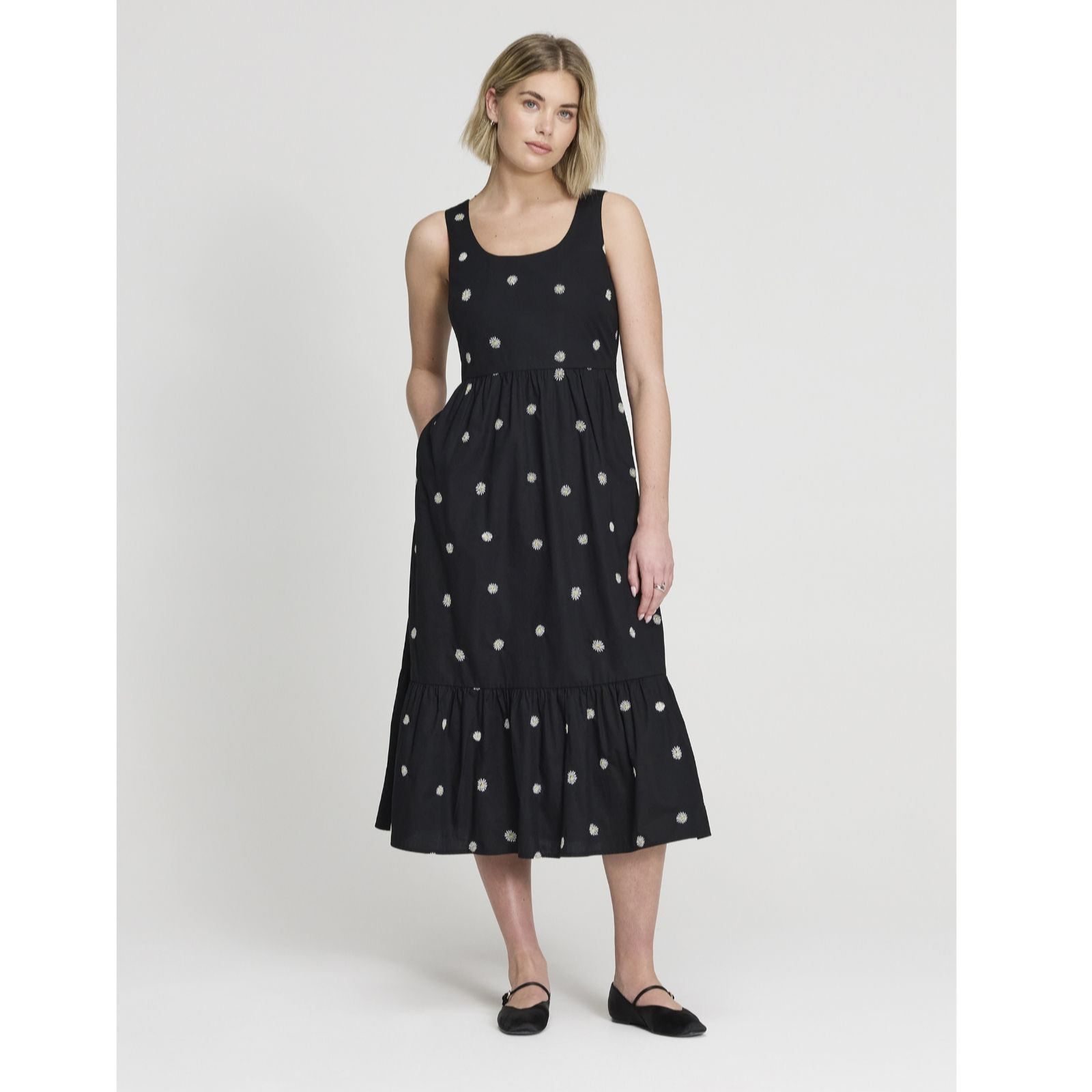 Finery London Cara Cotton Floral Daisy Embroidered Dress Standard