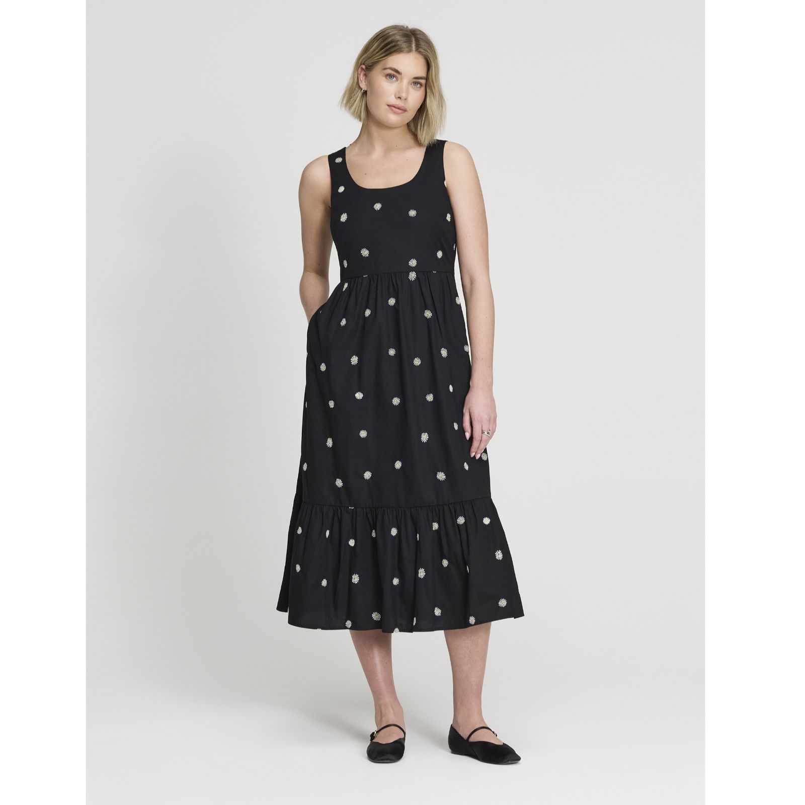 Finery London Cara Cotton Floral Daisy Embroidered Dress Standard
