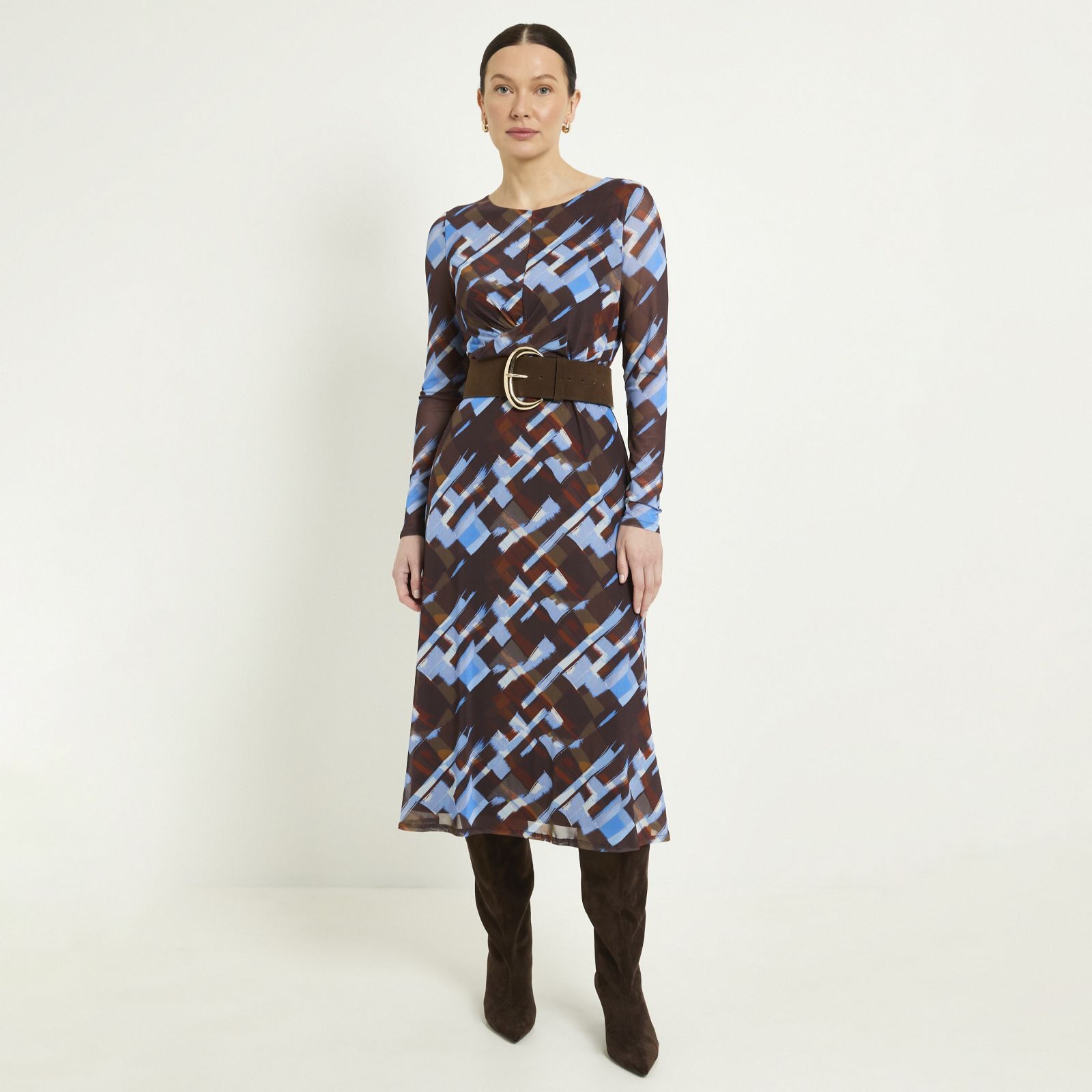 Wallis Check Print Mesh Wrap Style Midi Dress