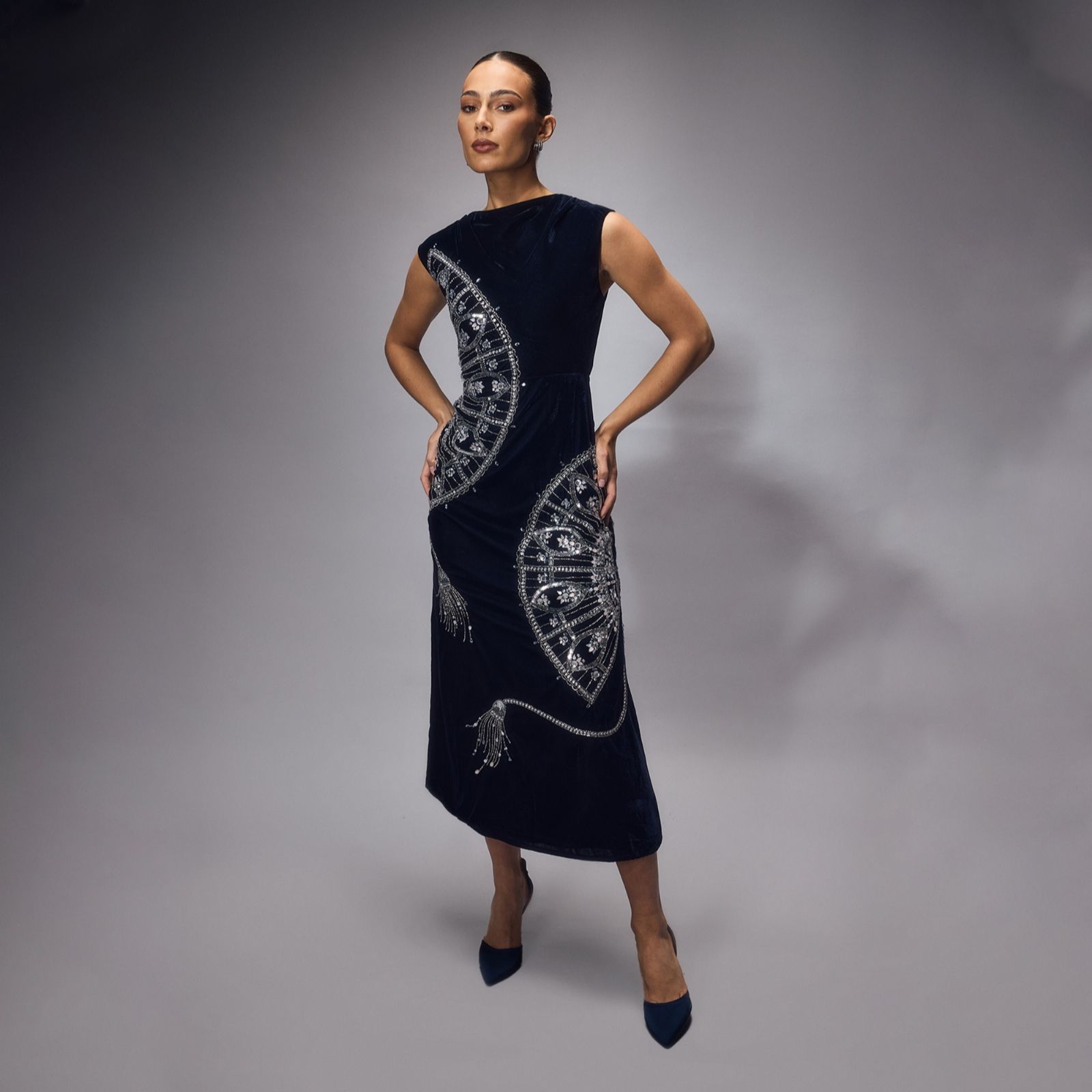 Coast Embellished Velvet Midi Dress