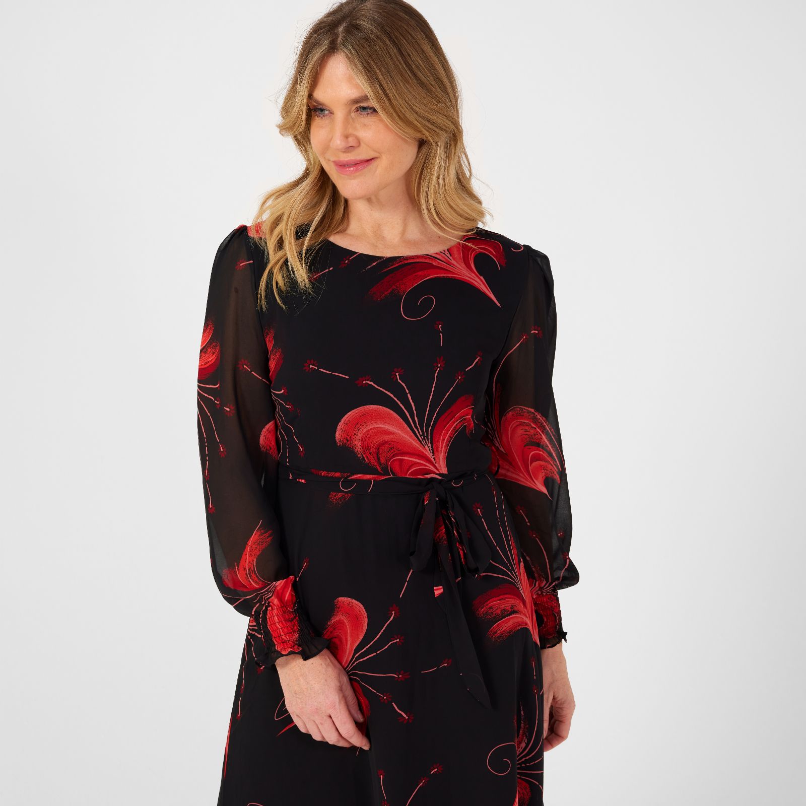 Izabel London Printed Long Sleeve Midaxi Dress