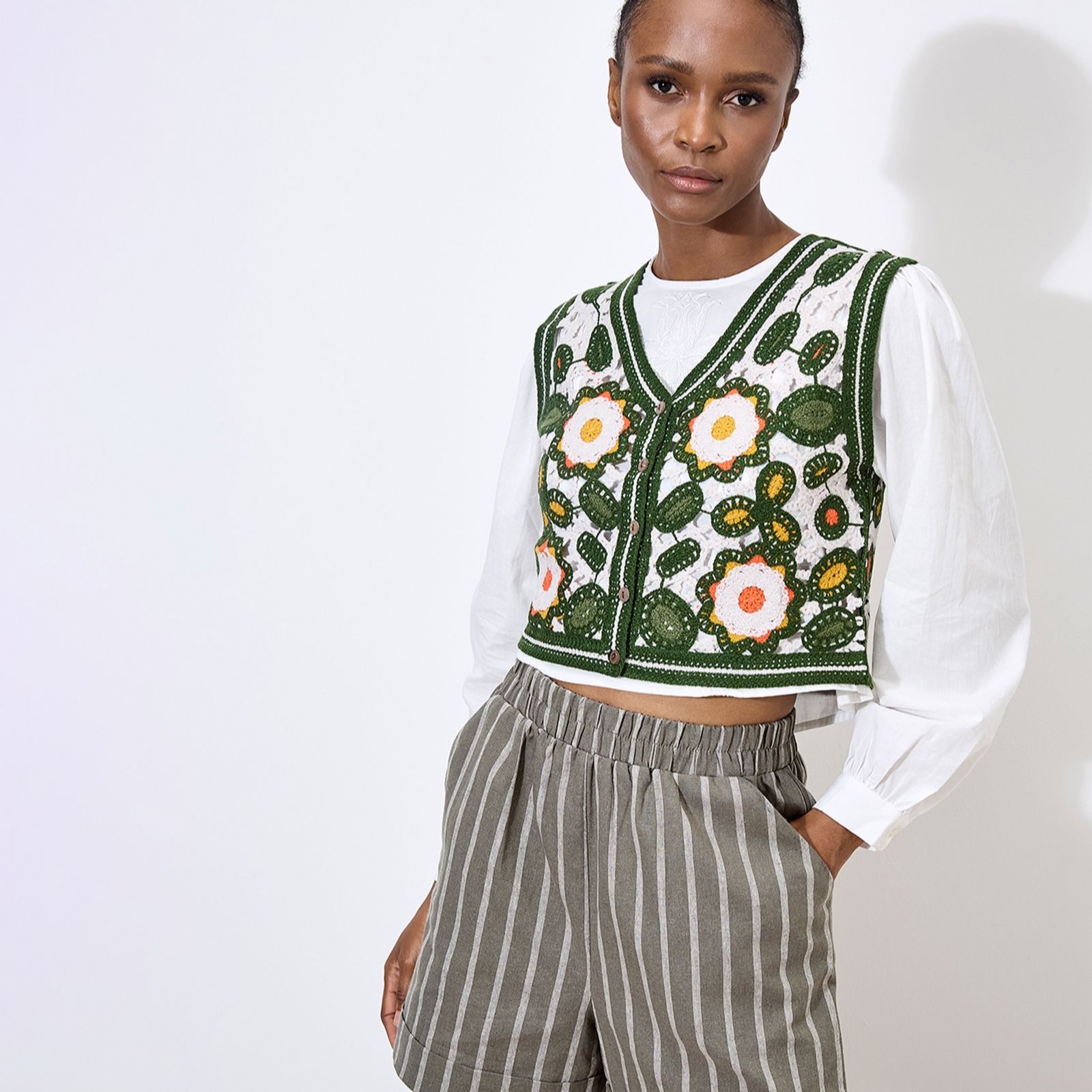 Apricot Floral Crochet Waistcoat