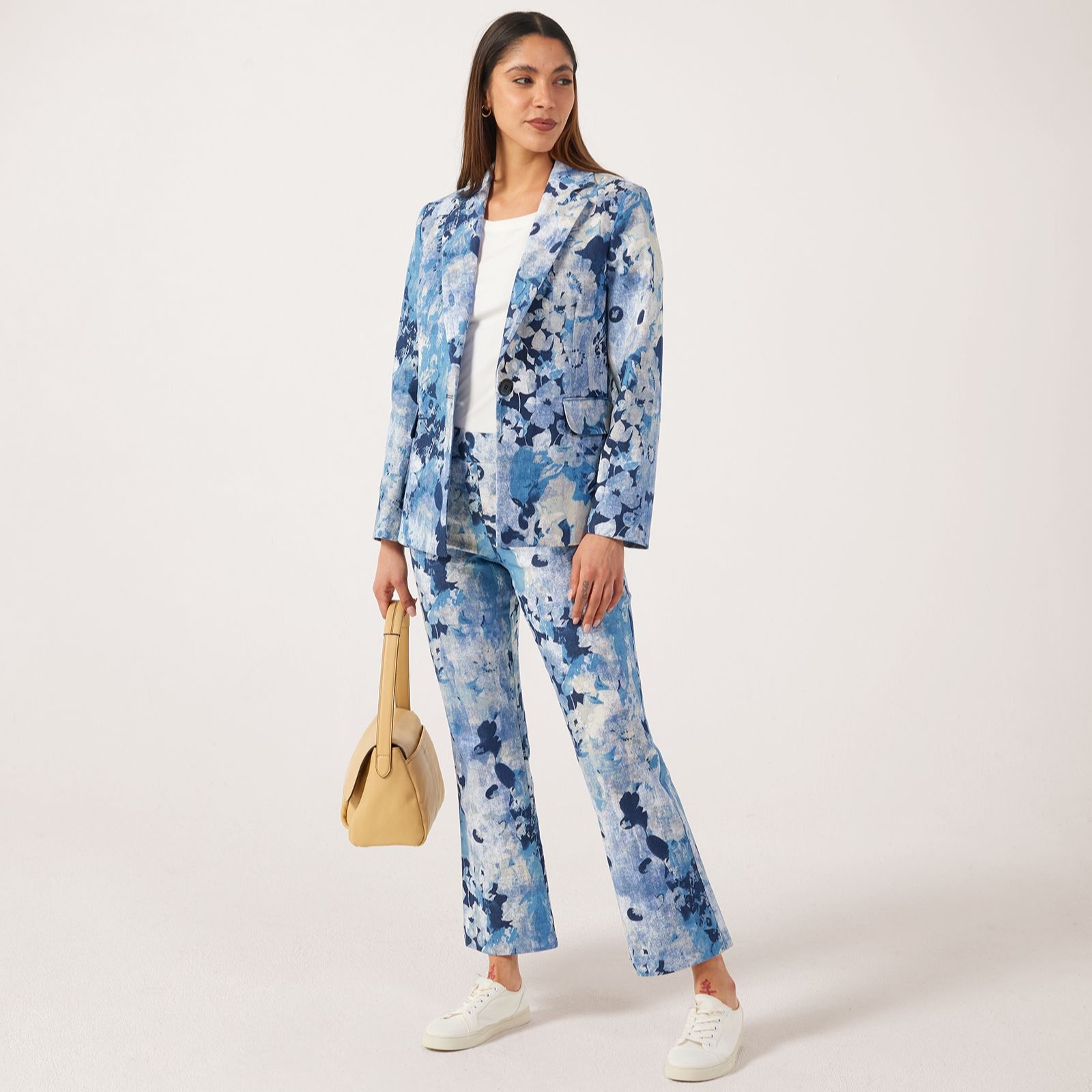 Helene Berman Denim Floral Relaxed Blazer