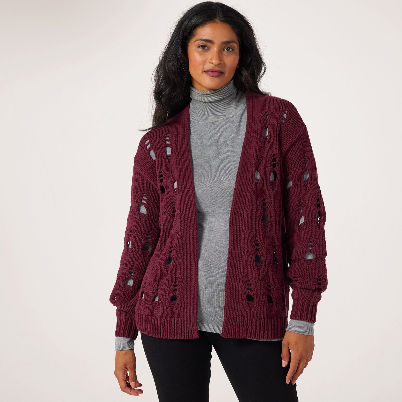 MarlaWynne Collection Cotton Blend Textured Cardigan Topper