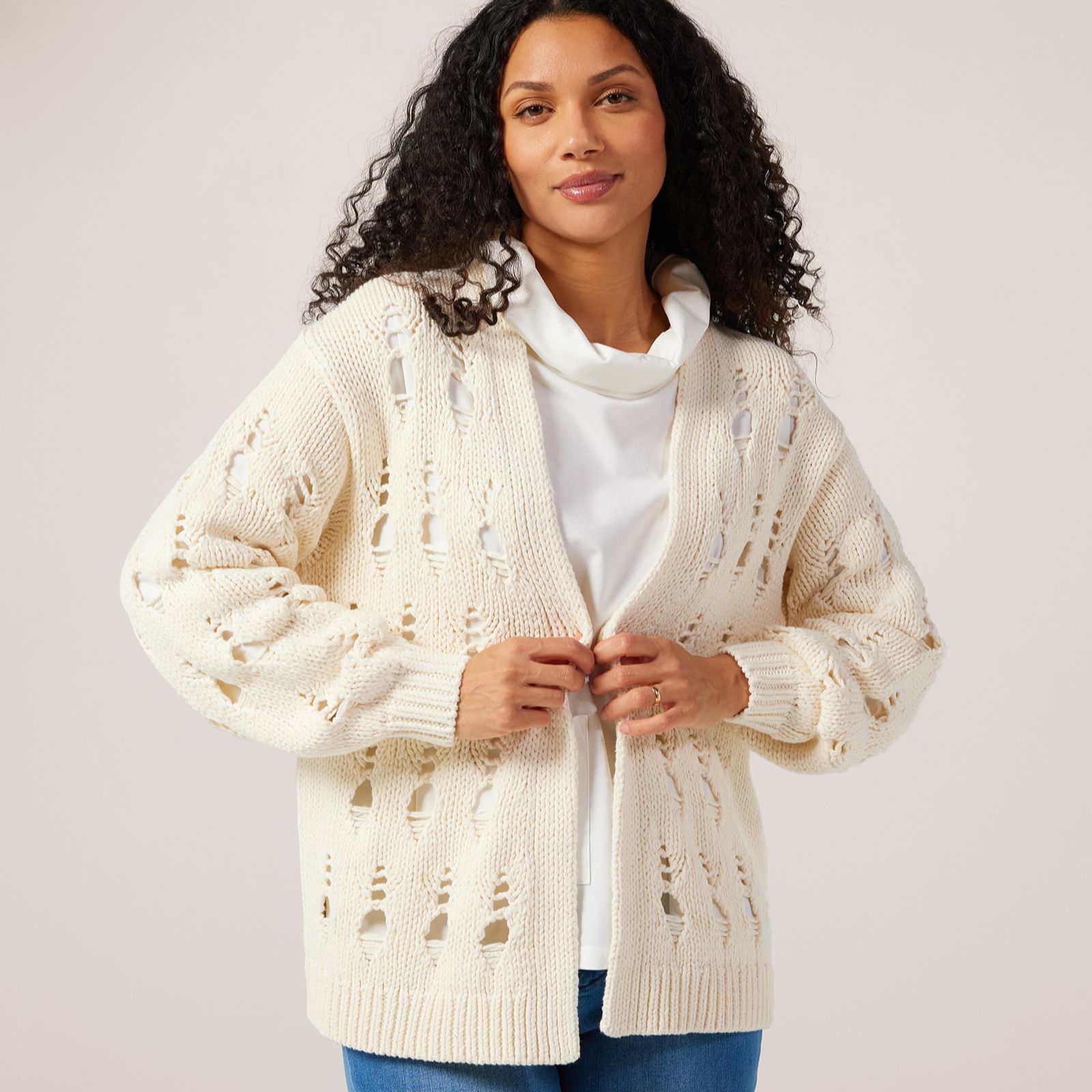 MarlaWynne Collection Cotton Blend Textured Cardigan Topper