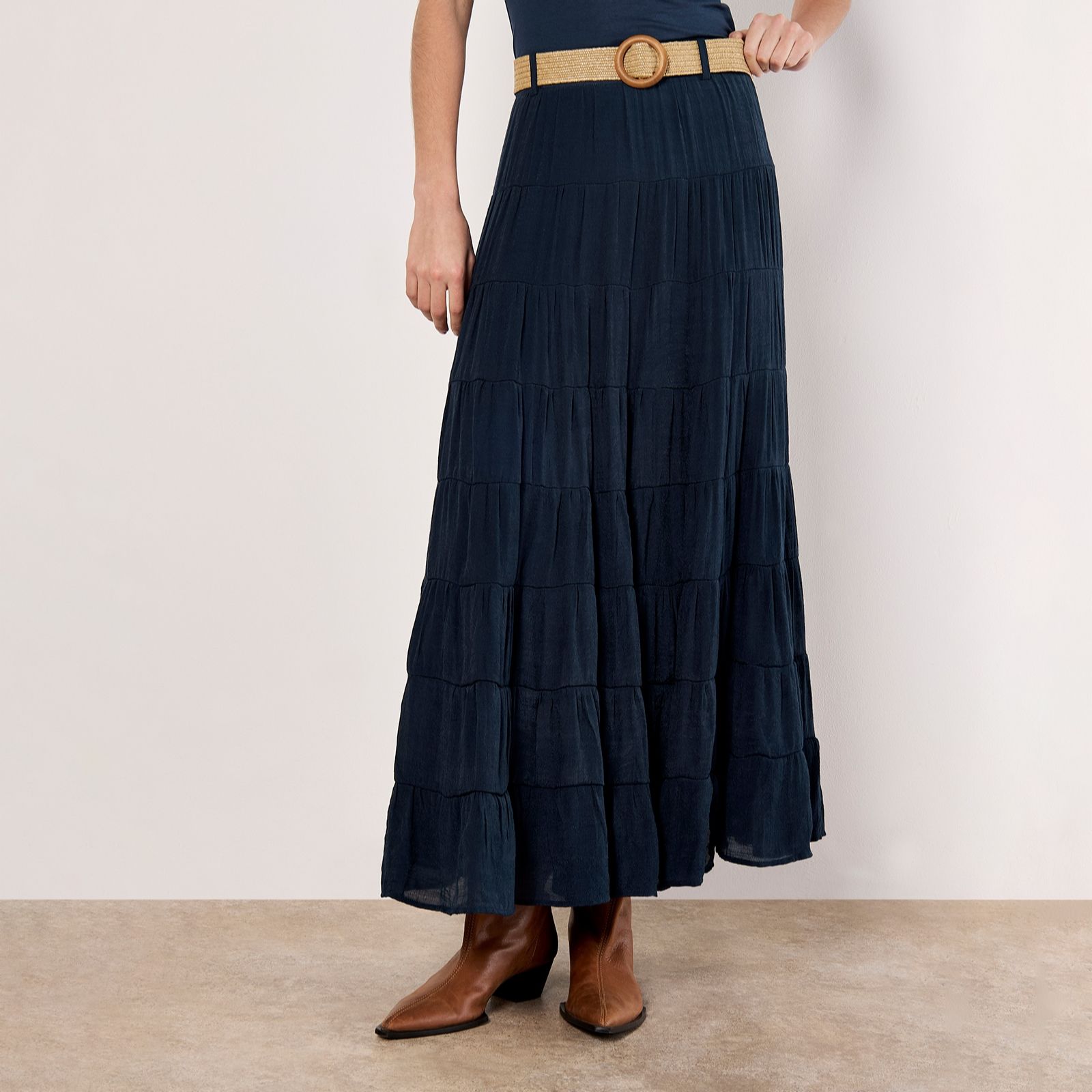 Apricot Multi Tier Slub Shimmer Skirt
